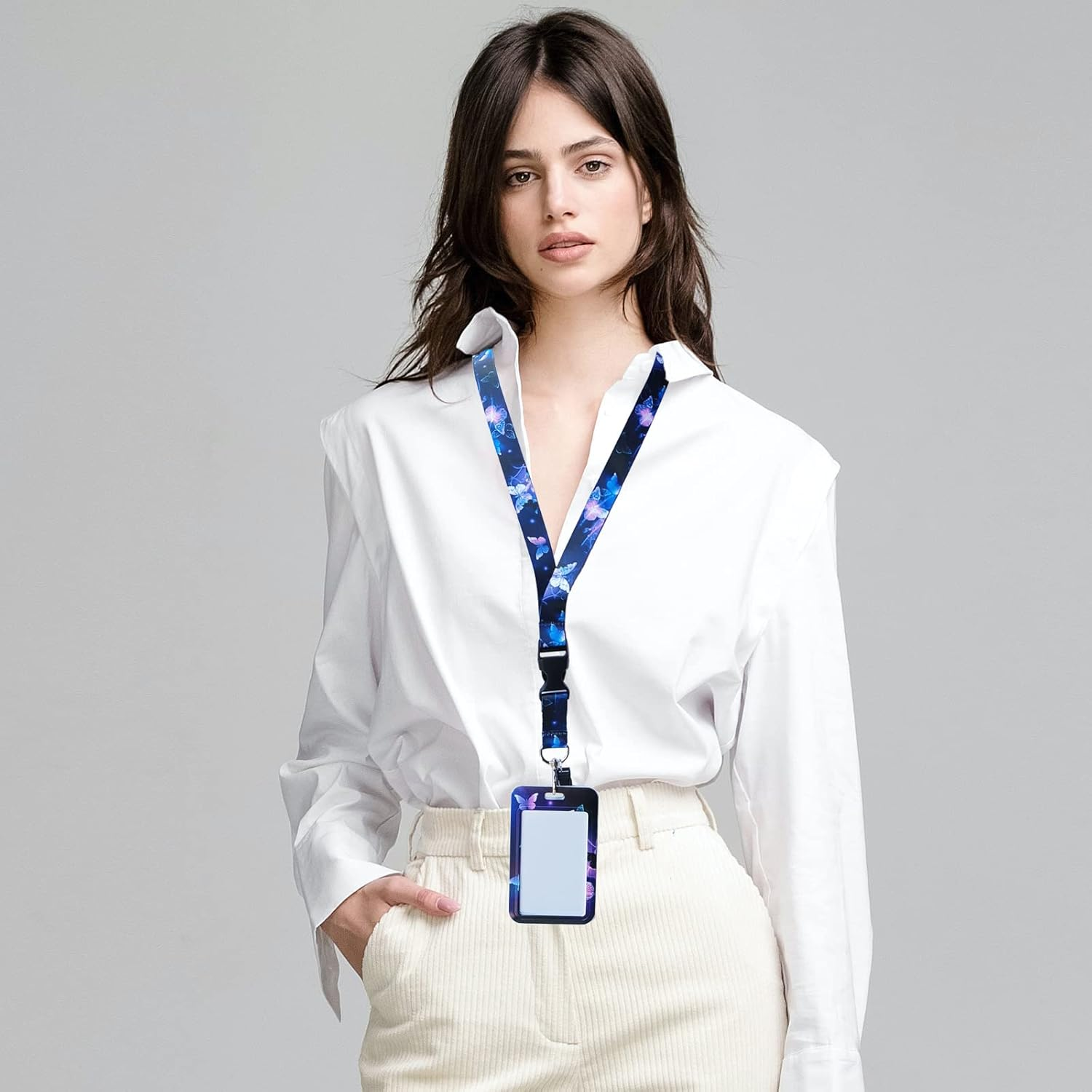 Purple Butterfly Retractable ID Badge Holder with Detachable Lanyard, Fashionable Badge Reel Heavy Duty with Carabiner Clip Lanyards for Keys USB Nurse Medical Student Teacher Office Women Men Gifts - 2 Set Moon image number 2