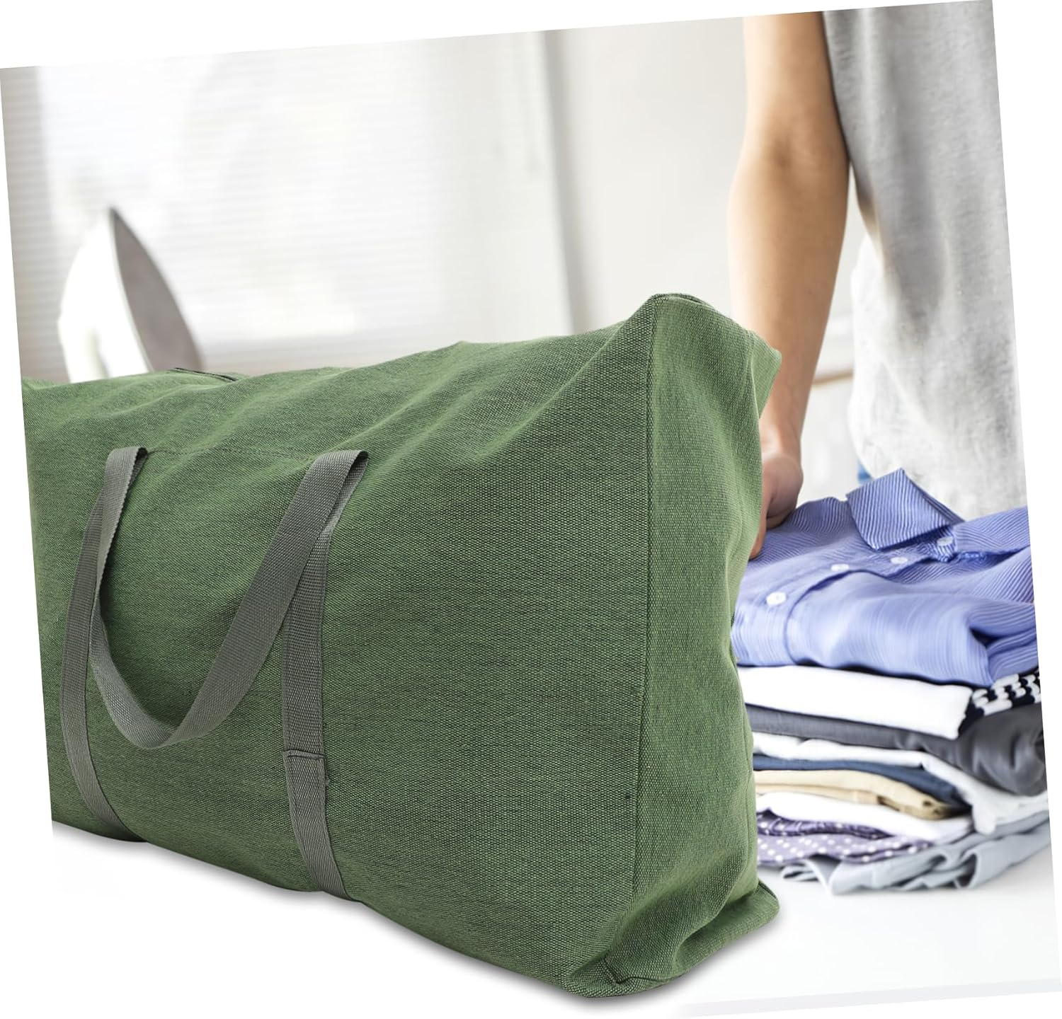 Ibasenice Large Canvas Travel Duffle Bag Thickened Olive Green Military Style Large Capacity Luggage Bag Household Quilt for Moving and Travel Random Color image number 1