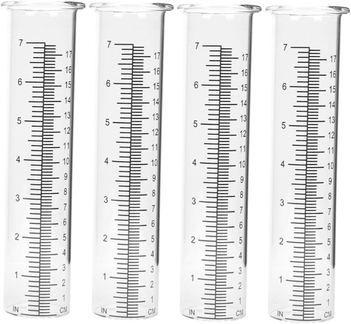 4Pcs Transparent Glass Rain Gauge Tubes with Design Accurate Rain Measuring Tools for Garden Lawn Patio Wear-Resistant Outdoor Collectors image number 1