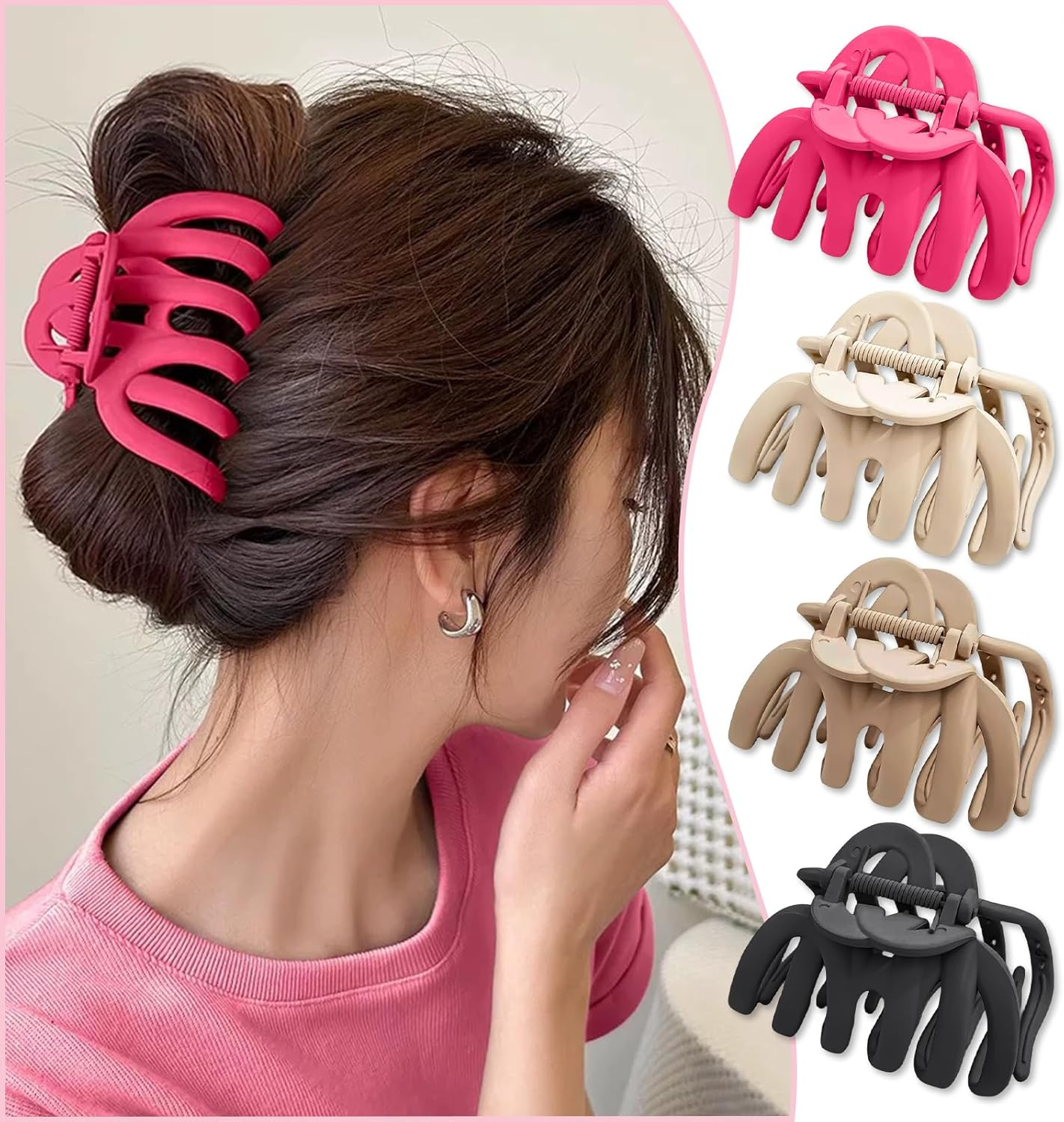 Hair Clip Large Thick Hair 4 Pieces 9.5 Cm Hair Clips Girls Non-Slip Claw Clip Hair Styling Accessories for Women Ladies Hair Clips Set