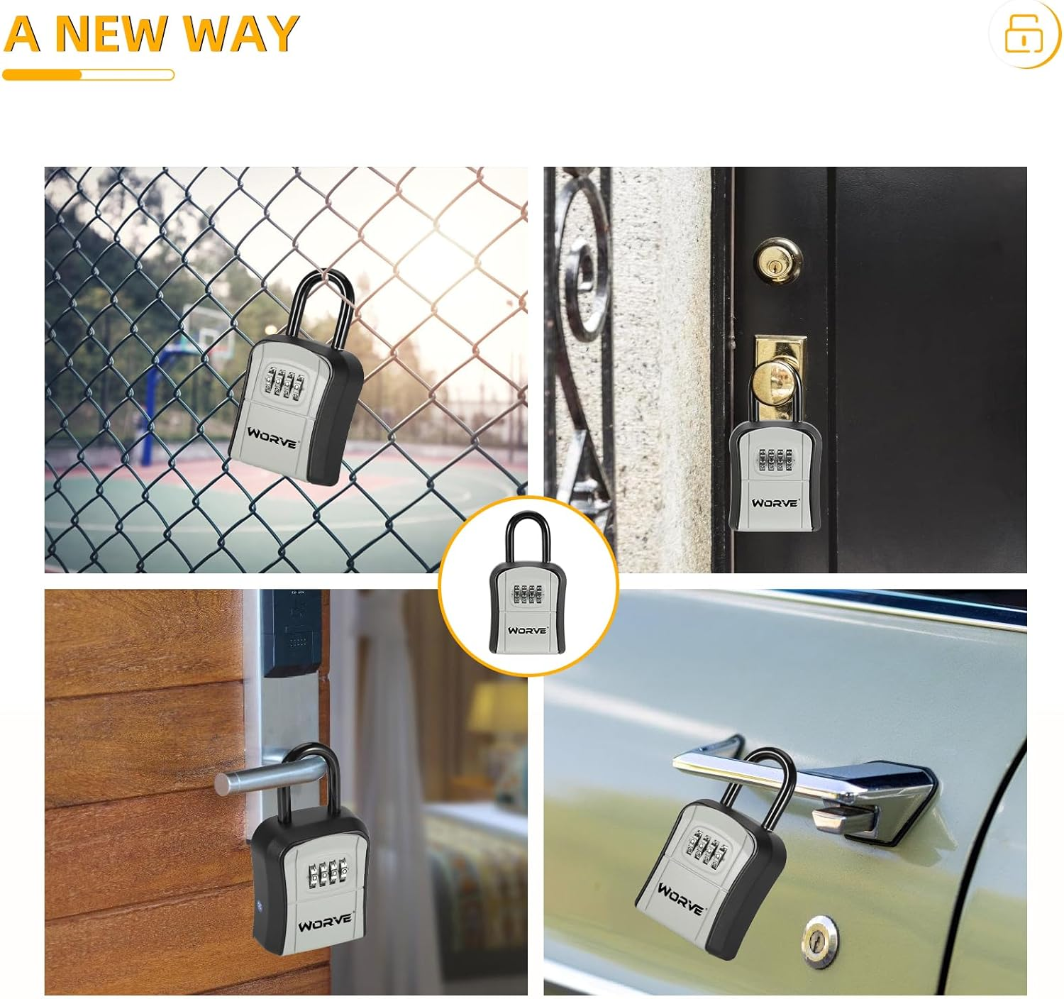 Worve Key Lock Box,Lock Box for House Key, 4-Digit Combination Security Lockbox, Portable Wall Mounted Storage Lock Box for Home, Office, Apartment Spare Key Storage (1 Pack, Black) image number 3