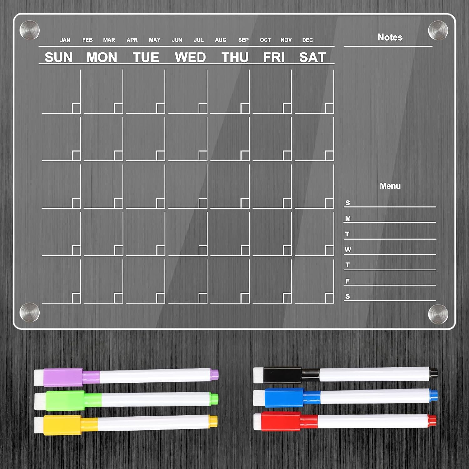 2 Magnetic Fridge Calendar 33X22Cm,Acrylic Clear Fridge Calendar Magnetic,Reusable Weekly/Monthly Planner for Family,Office,To Do List Meal Plan Board| Includes 6 Markers,Eraser and Pen Holder
