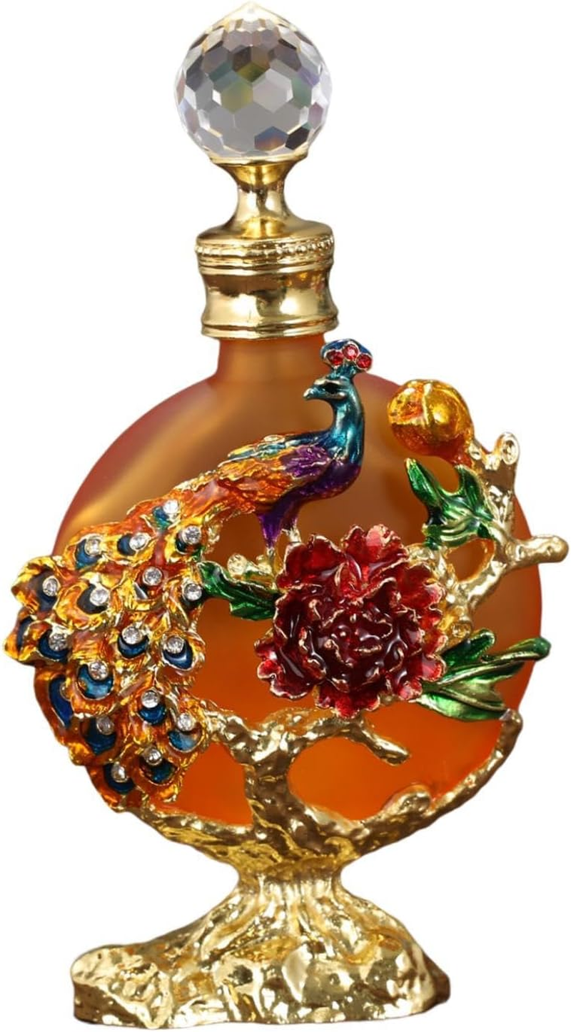 Oshhni Empty Refillable Perfume Bottle Essential Oil Bottle Luxury Portable Peacock Peony Embossed Window Display Reusable Container, Orange image number 4
