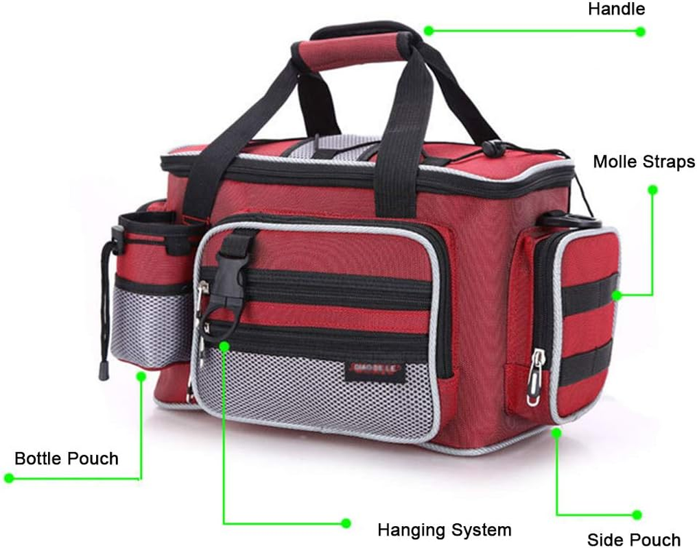 Multifunctional Fishing Sling Bag Bait Tackle Handbag Spacious Waist Pouch Case with Main Compartment Padded Sleeve Front External Pockets Side Top-Loading Elastics Coated Internal Water Carrying Hand image number 2