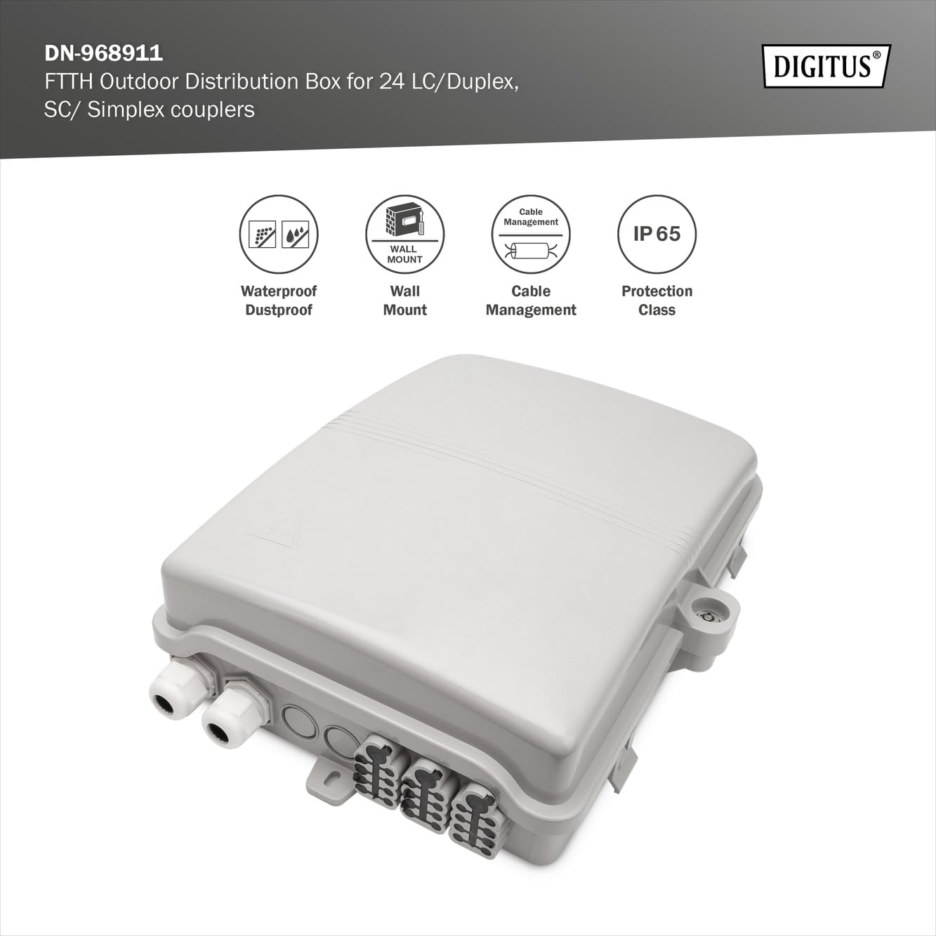 Digitus Professional DN-968911 Outdoor FTTH Distribution Box for 8X SC Simplex Adaptor / 24 Splices image number 5
