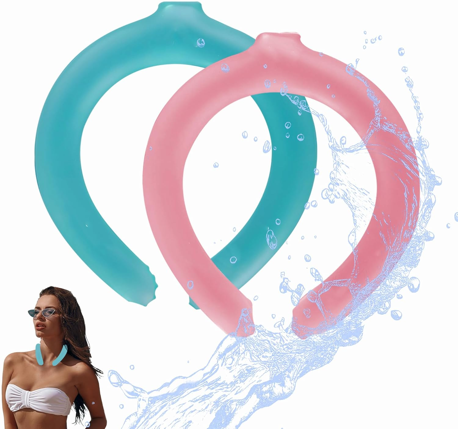 2 PCS Neck Cooling Tube, Wearable Cooling Neck Wrap for Summer Heat, Hands-Free Cold Compress Pack, Reusable Neck Cooler (Blue + Pink) image number 3