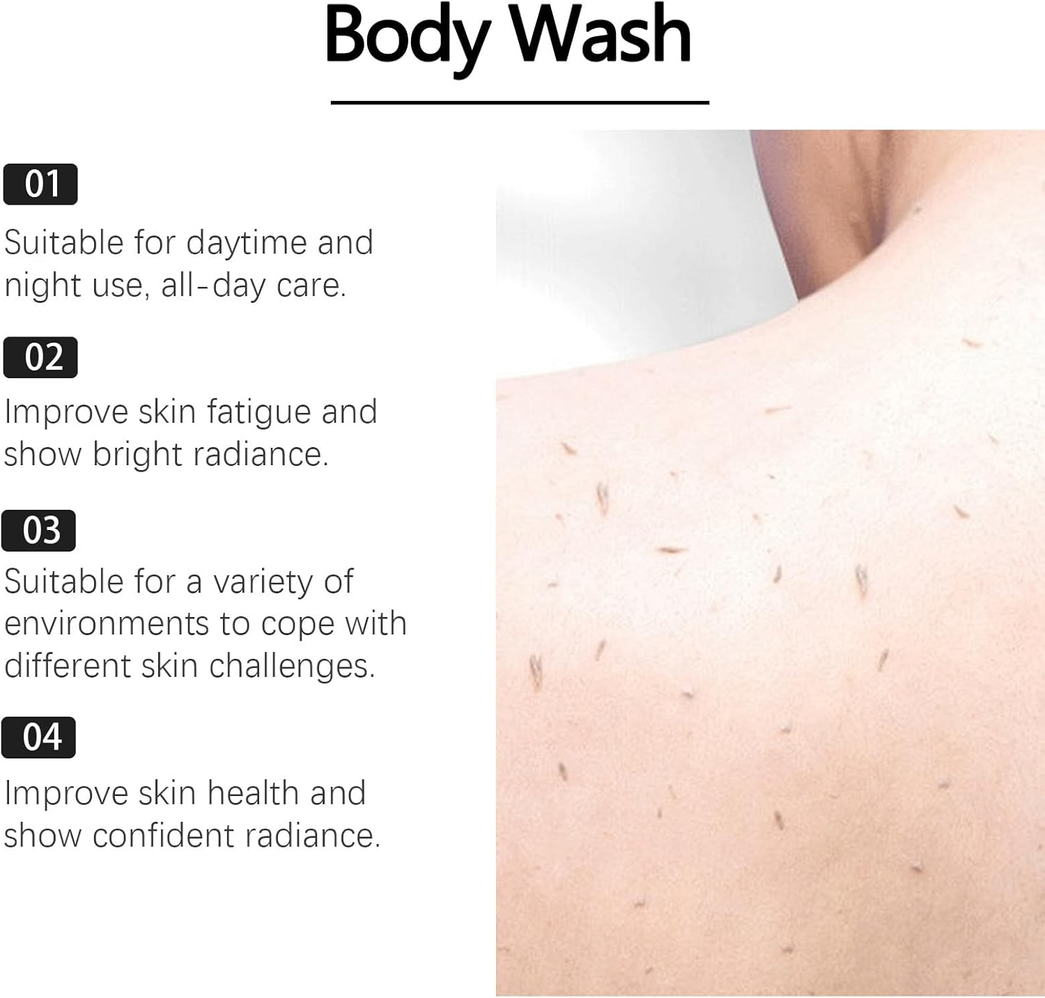 Gentle Exfoliating Body Wash with Cocamidopropyl Betaine and Hydroxypropyl Methylcellulose. Helps Improve Dry Skin, Maintain Moisture, Gently Remove Dead Skin Cells, and Restore Vitality. (4Pcs) - 4Pcs image number 3