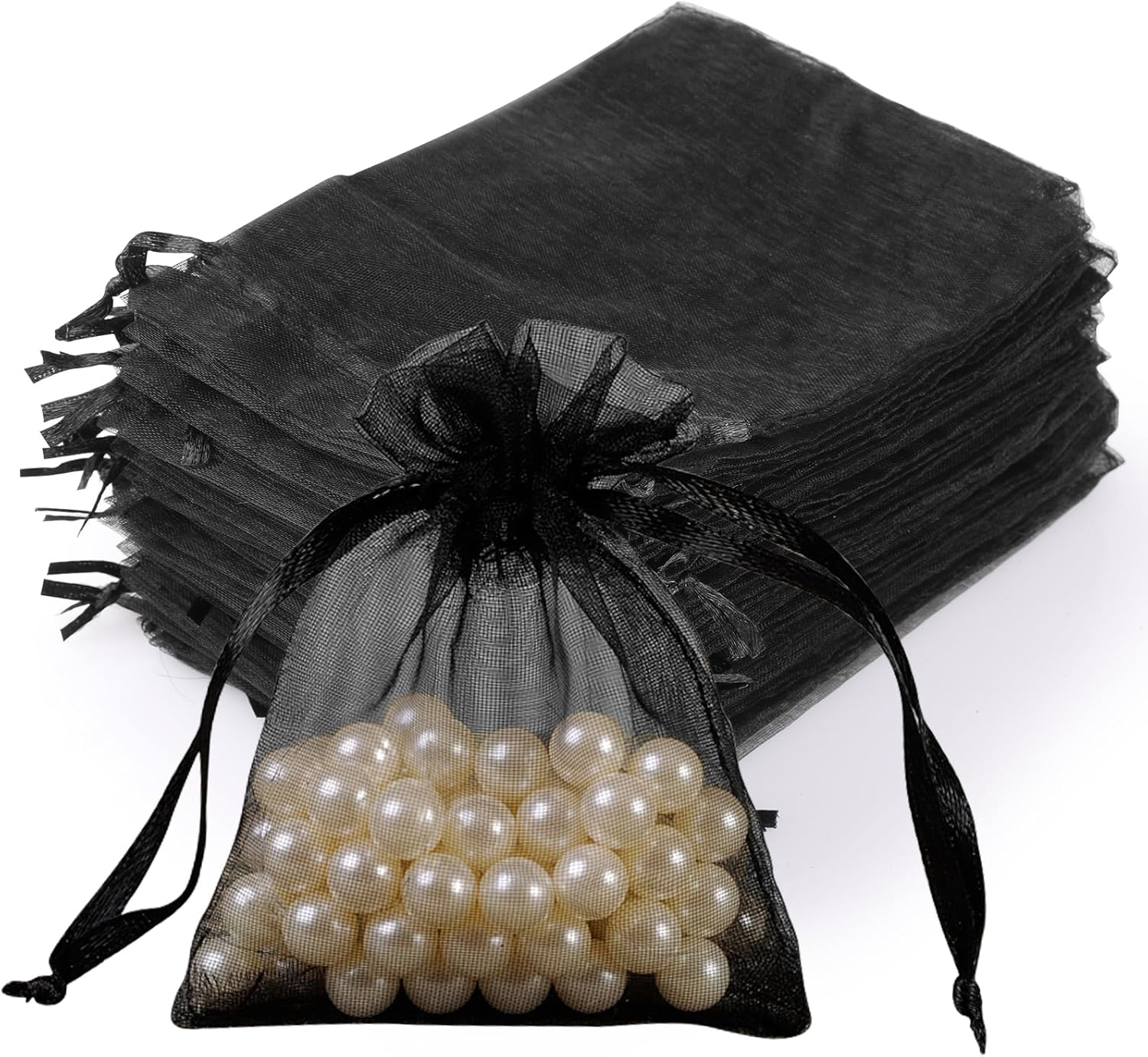 Bigqin 60Pcs Sheer Organza Bags Black 10 Cm X 15 Cm Wedding Favor Bags, Drawstring Pouches Gift Bags for Wedding, Party and Package