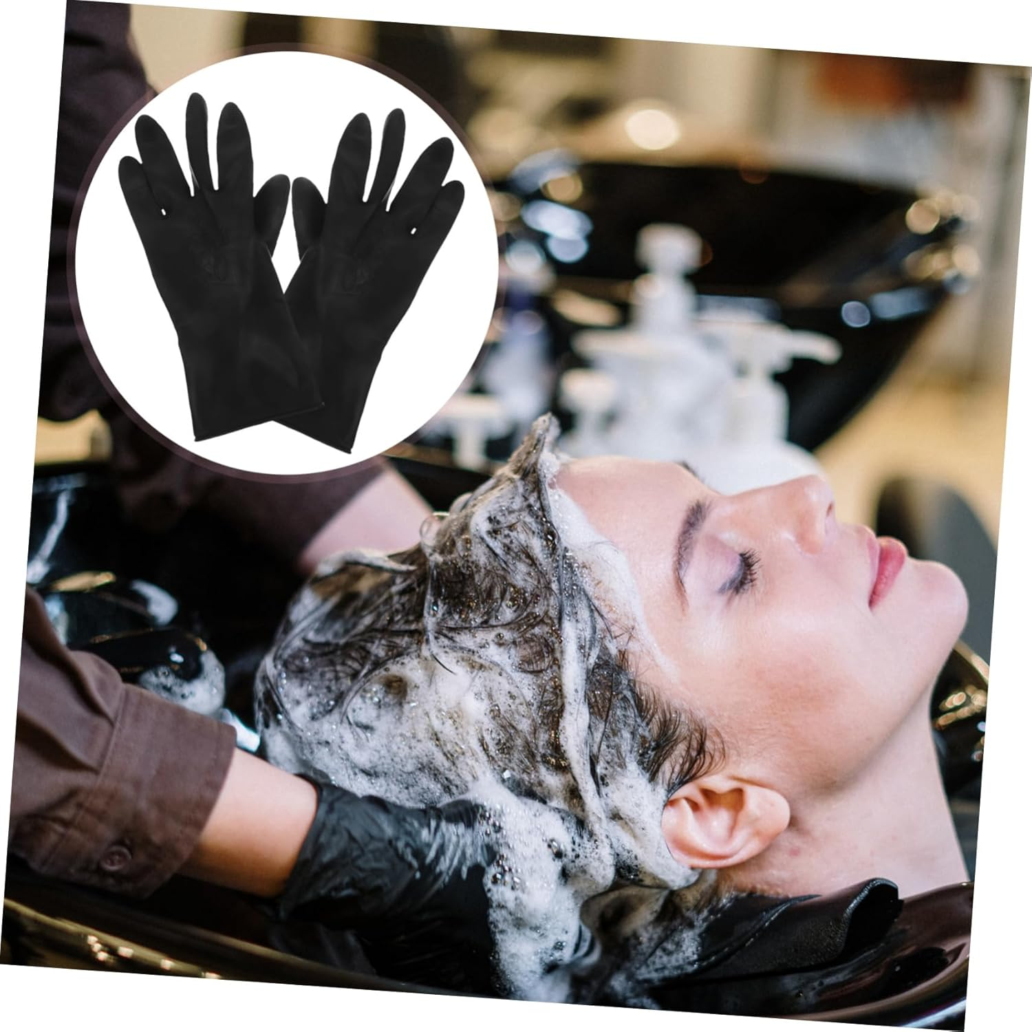 Healeved Hair Shampoo Gloves Hair Dye Glove 3 Pairs Size L Waterproof Washable Anti-Slip Premium Rubber Hairdressing Supplies for Salon and Home Use image number 1