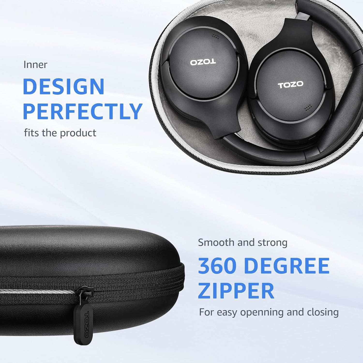 TOZO Headphone Case Cover HT2 HT1 Wireless Headphones,Anti-Scratch, Water and Dust Resistant, Pocket for Cable, Faux Leather Storage Bag, Case Only, Black image number 3
