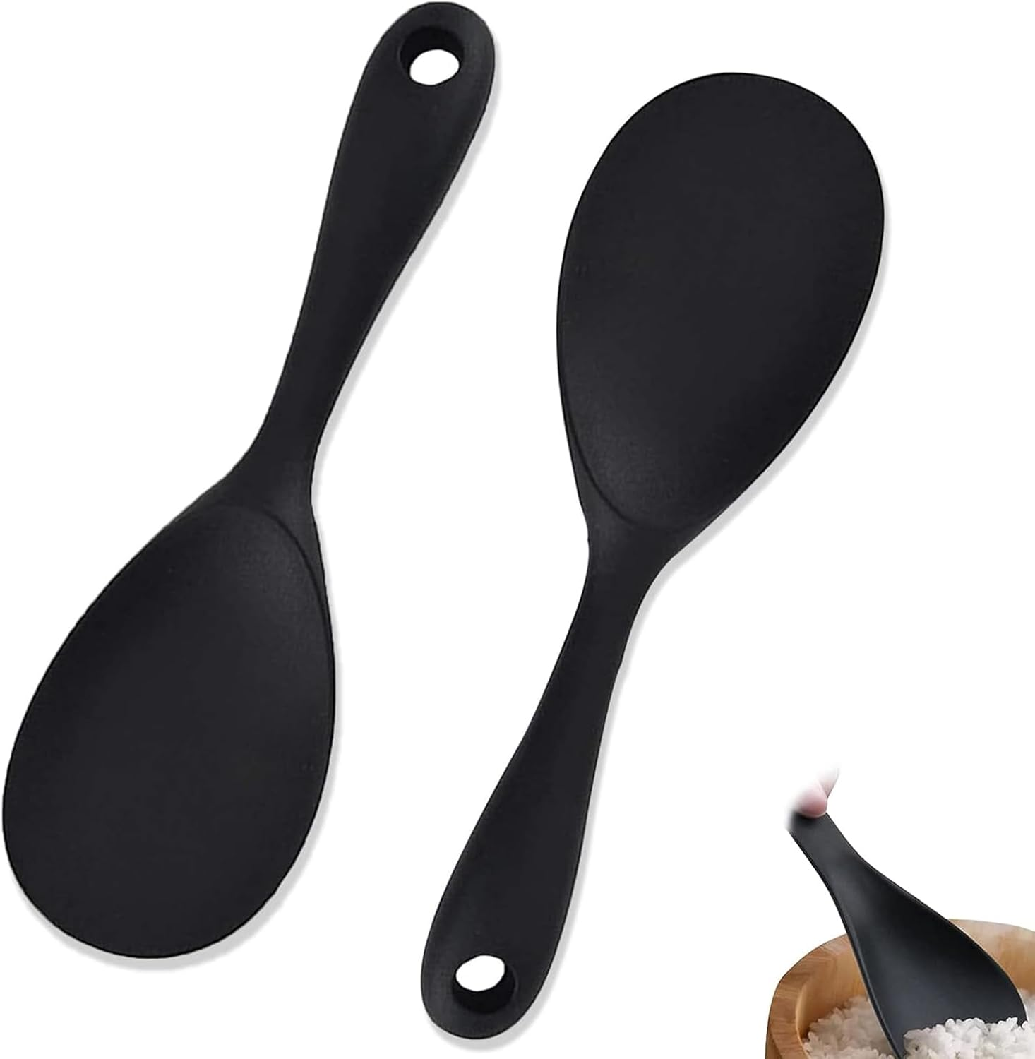 Rice Spoons, Silicone Cooking Spoons, Non-Stick Cooking Spoons, Rice Cooker, Cooking Spoon, Silicone Spoon, Kitchen Utensils for Kitchen, Mashed Potatoes, Rice, Baking, or More Pack of 2 image number 1