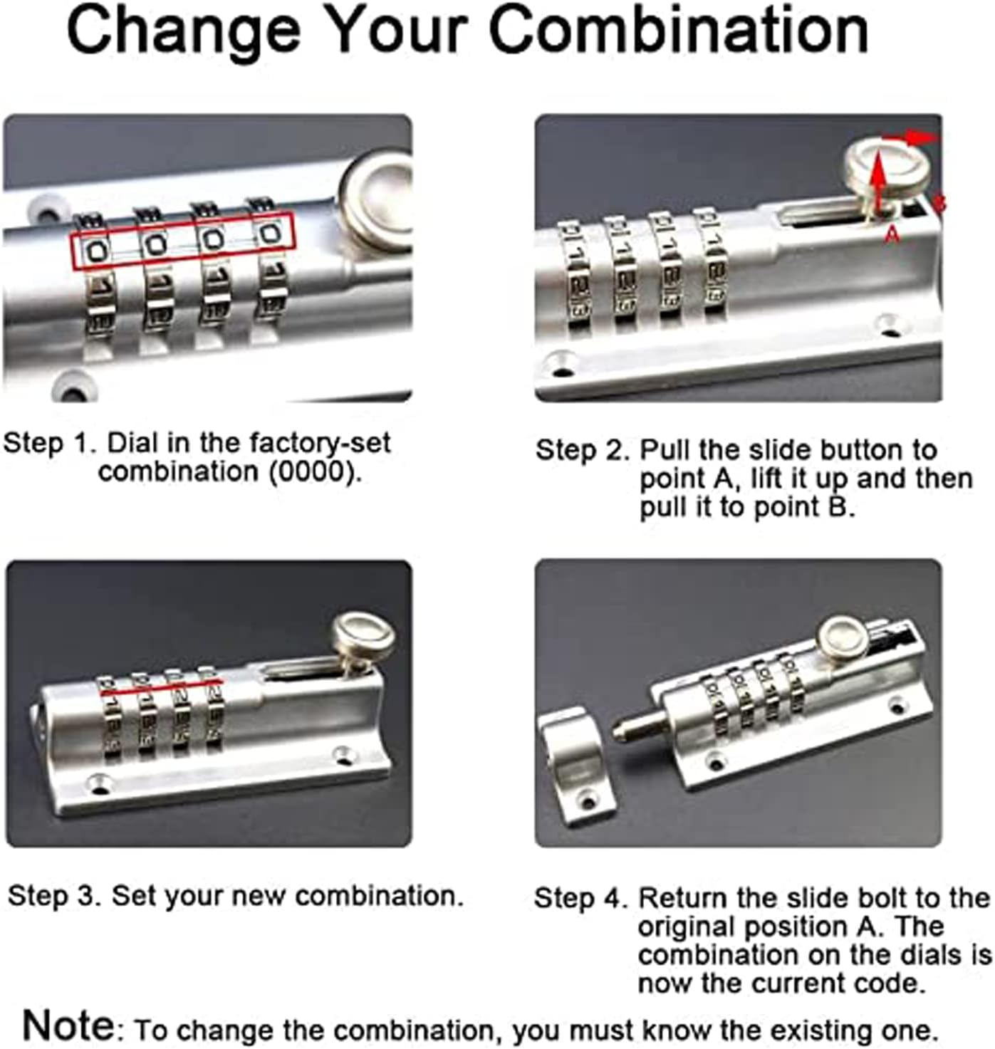 Slide Bolt Door Lock (COMBI4) - 4-Wheel Combination Bolt Door Lock - Weatherproof Die-Cast Housing - Tamper-Proof Sliding Lock - High Security Gate Lock for Home & Garages (Grey-1) image number 5