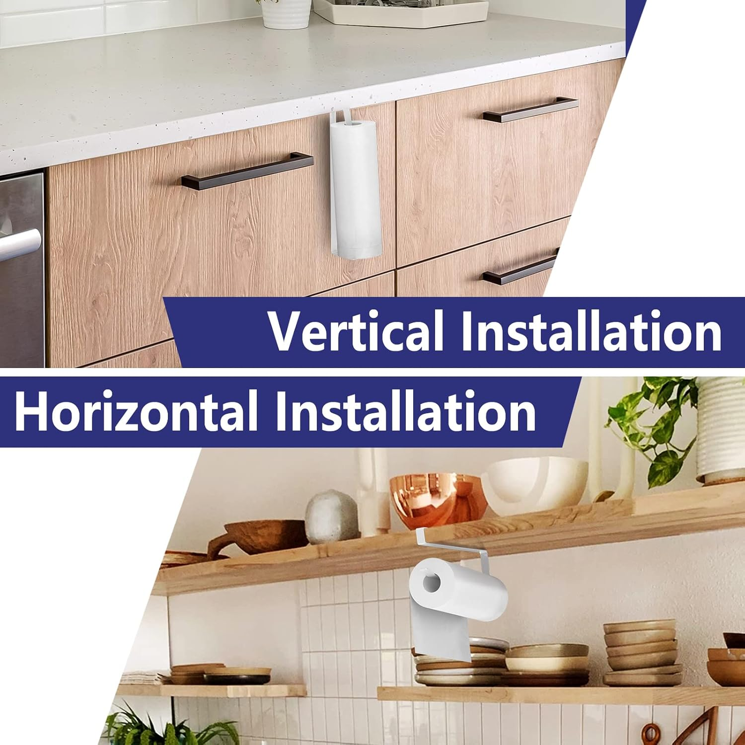 Paper Roll Holder, KIKISML 2 Pack Paper Towel Holder Cabinet Hanging Kitchen Roll Hanger Dispenser Storage Rack Towel Necktie Bedroom Toilet Organization Storage [No Drilling No Tool Required], White image number 3