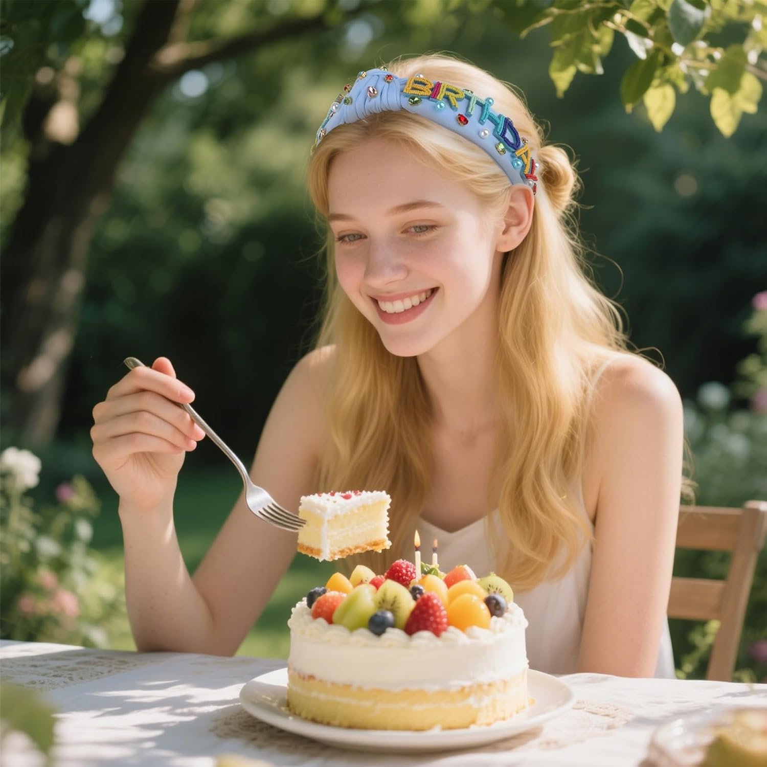 EXIPSAT Blue Birthday Crown Happy Birthday Headband, Colourful Beads & Stones Decorated Headband for Birthday Girls, Women'S Party Headpiece image number 3