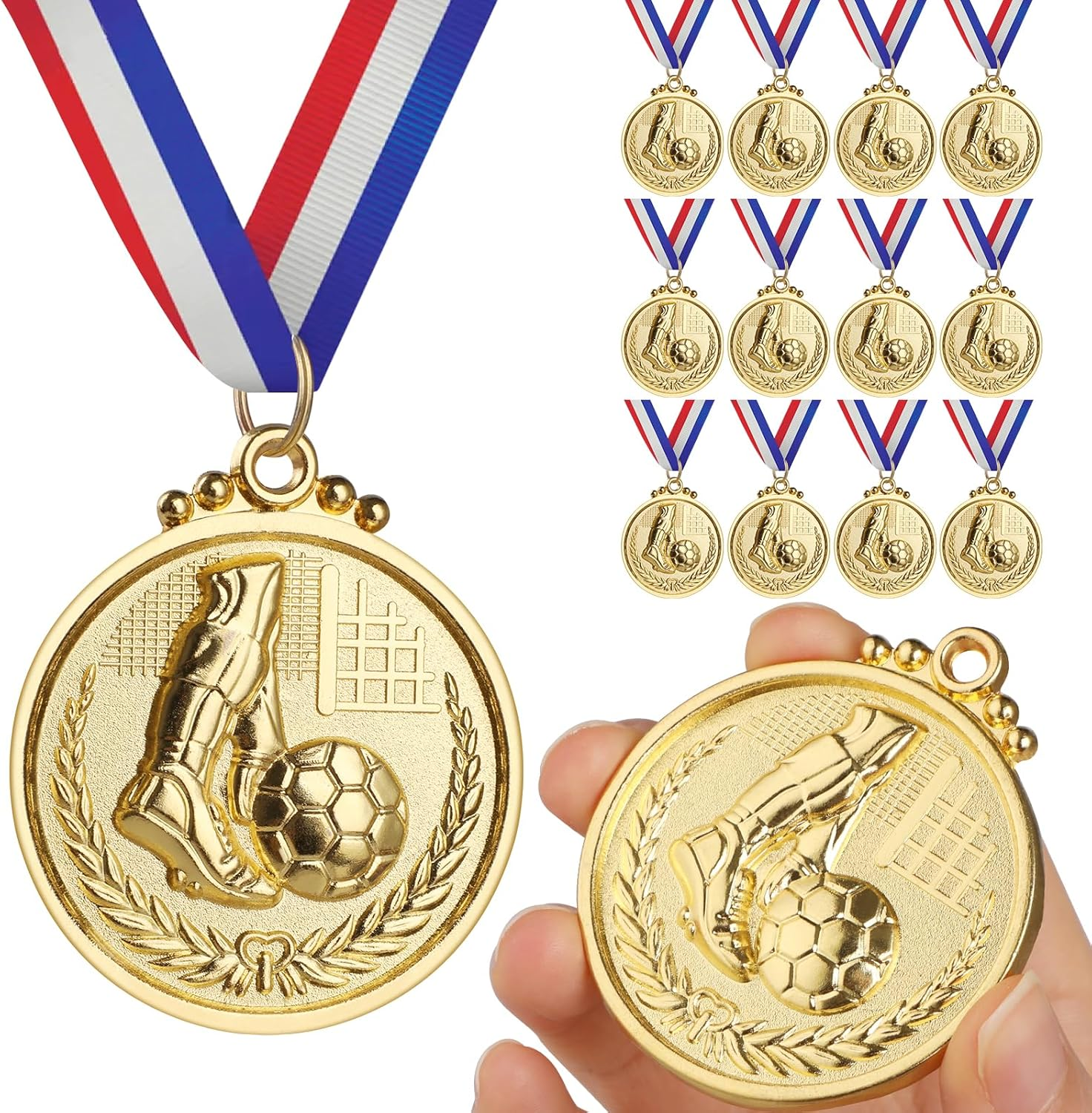 12PCS Gold/Silver/Bronze Medals, Geeric Metal Medal with Neck Ribbons for Kids/Adults/Student/Athlete 1St Medal Winner Medals for Football/Soccer Competition/Sports/Party Decoration