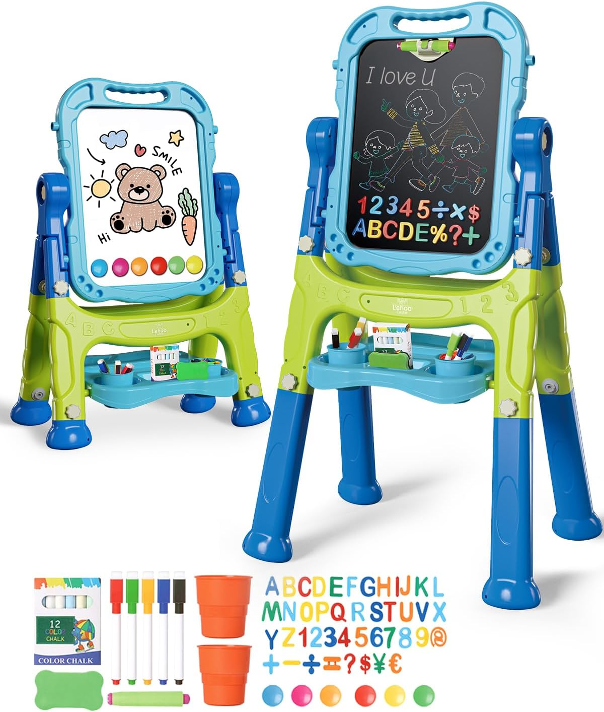 Lehoo Castle 4 in 1 Easel Set for Kids, Kids' Art Easels Height Adjustable, White & Black Board Double Side 360&deg; Rotation, Chalk and Magnet Available with Writing and Drawing Supplies (Purple)