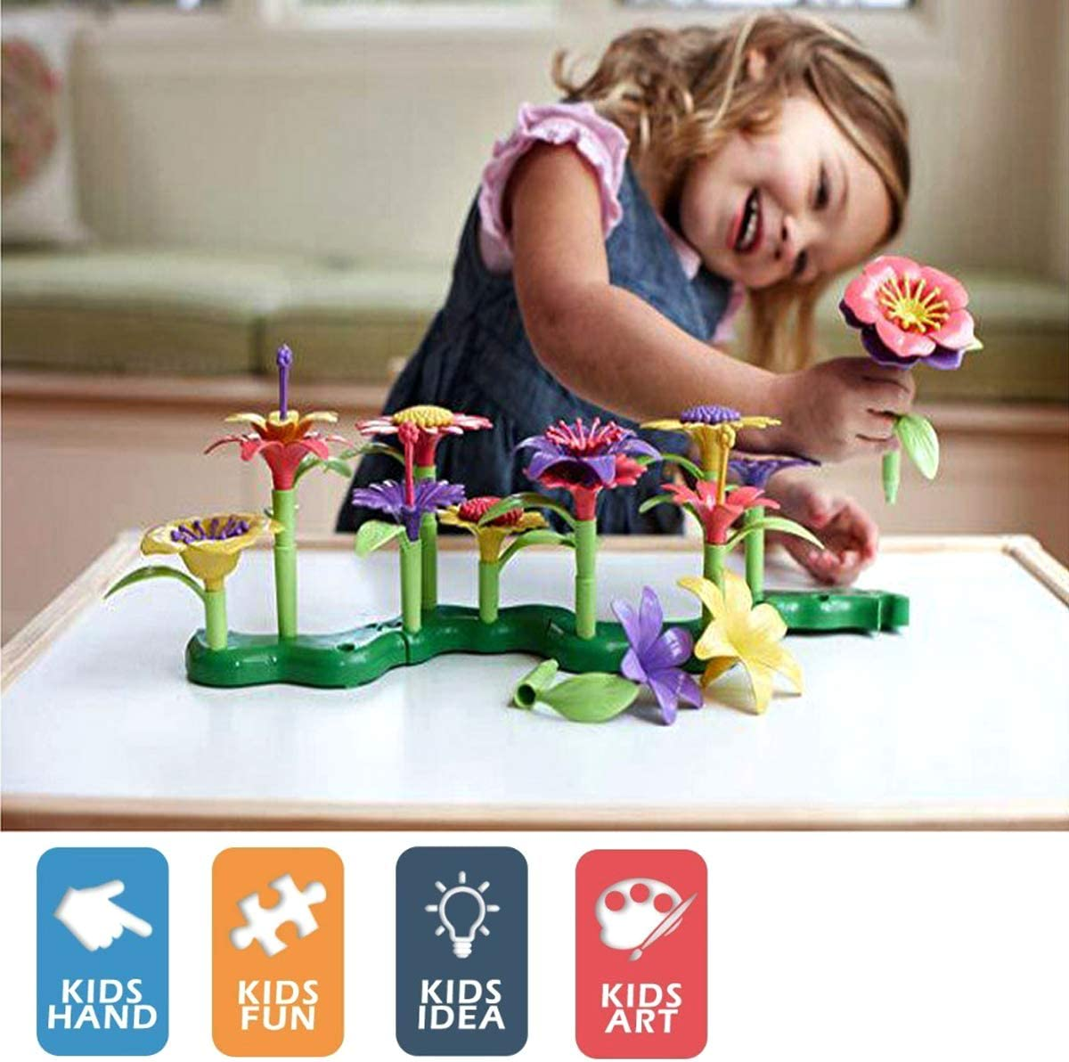 Oundarm Build a Garden DIY Arts Flower Building Toys Set 3+ Years Old Girls Stacking Game for Toddlers, 52Pcs with Box and Bag image number 4