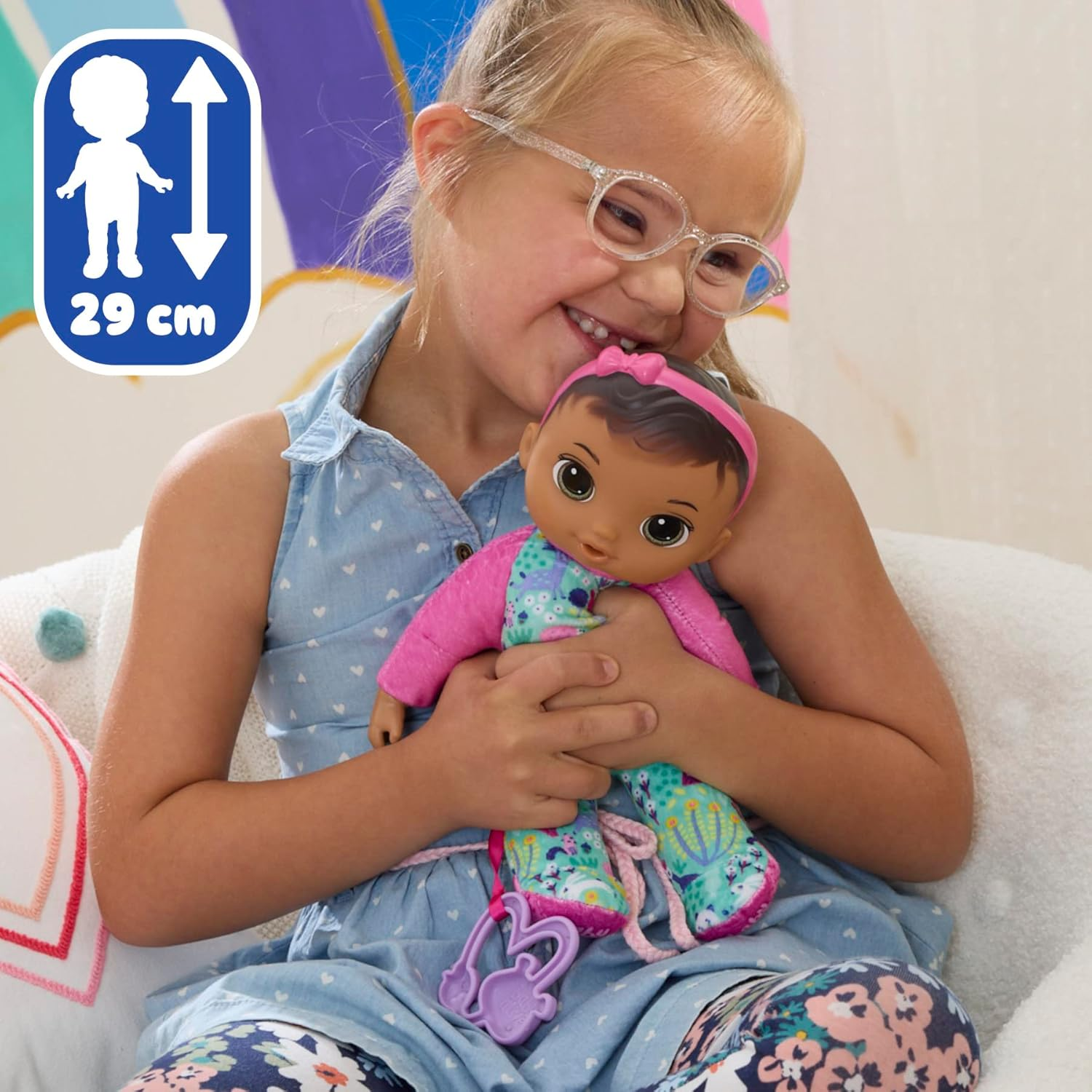 Hasbro Baby Alive Soft &lsquo;N Cute Doll, Brown Hair, 11-Inch First Baby Doll Toy, Washable Soft Doll, Toddlers Kids 18 Months and Up, Teether Accessory