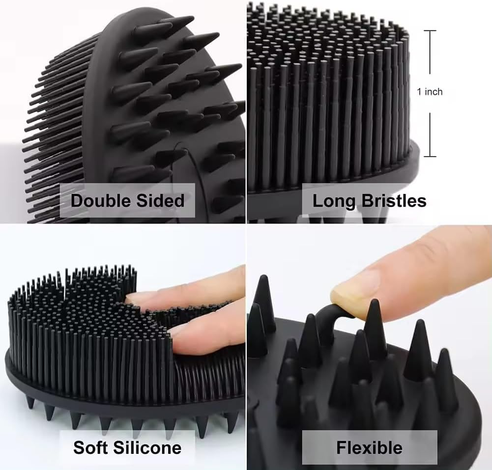Ashintaranji Silicone Body Scrubber, Soft Shower Brush,Premium Silicone Loofah with Hook,2 in 1 Bath and Shampoo Massage Hair Brush，Wet and Dry Scalp Brush for Kids,Women,Men,Adult, Baby, Pets (Black) image number 5