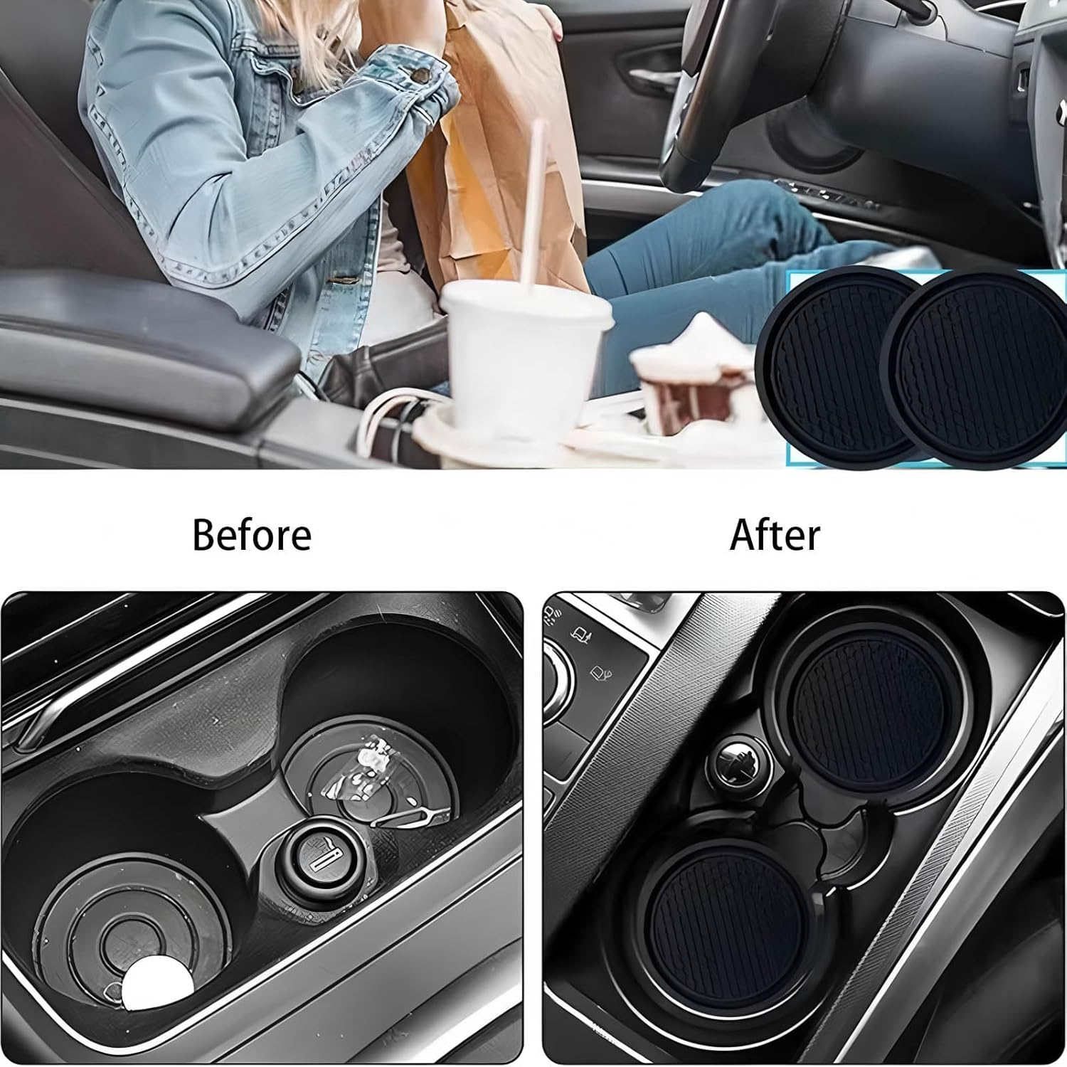 JDFHFGB 4 Pcs Car Cup Coasters,Non-Slip Silicone Cup Mats, Universal Fit for Vehicle Cup Holders,Anti-Spill Interior Car Accessories for Drinks (Black) image number 4
