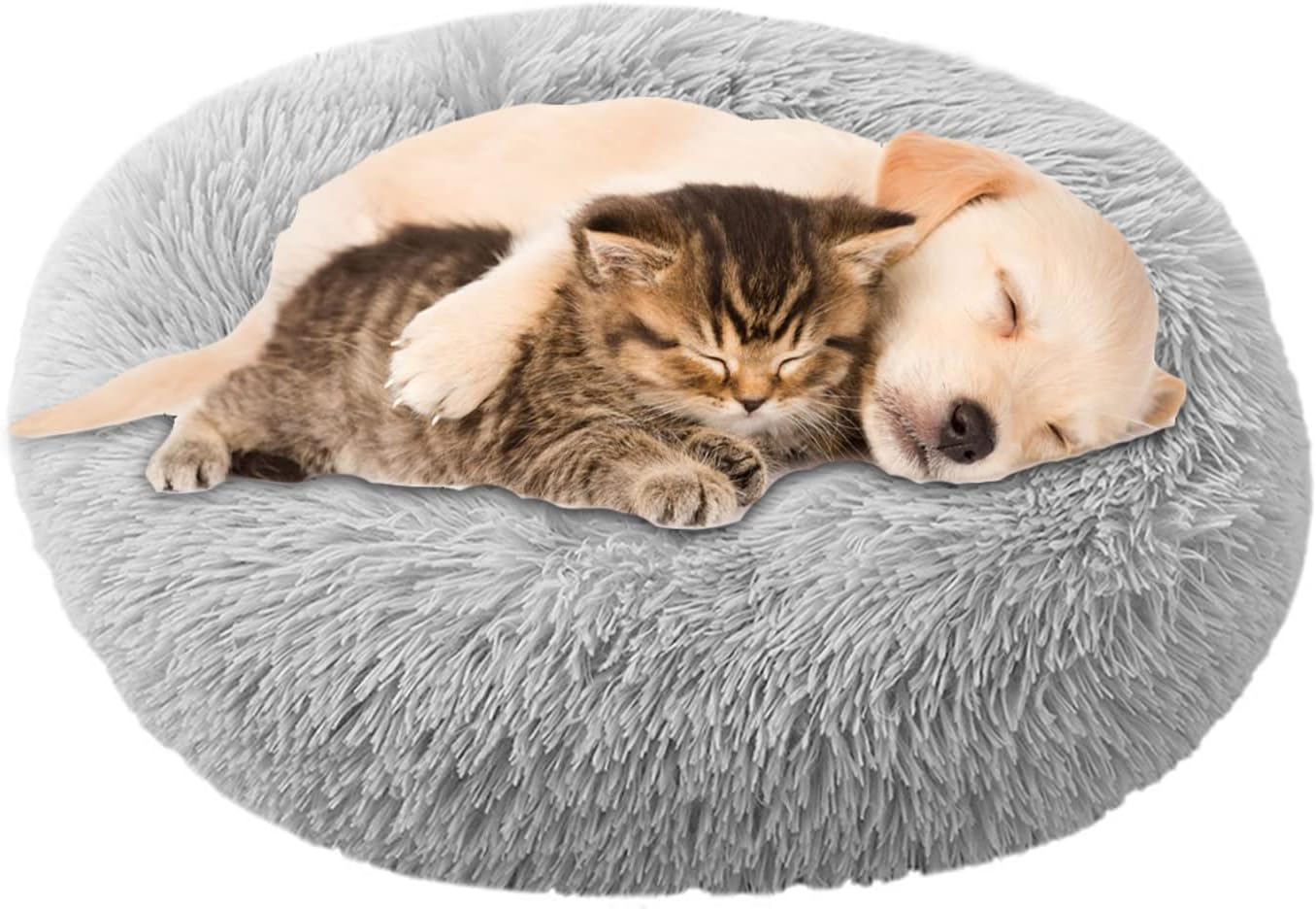 UUEMB 50Cm Calming Dog Cat Bed, Plush Donut Pets Beds for Small Dogs Cats, Soft Puppy Kitten Cuddler round Bed Cushion, Washable Warm Dog Beds for Improved Sleeping (Dark Grey)