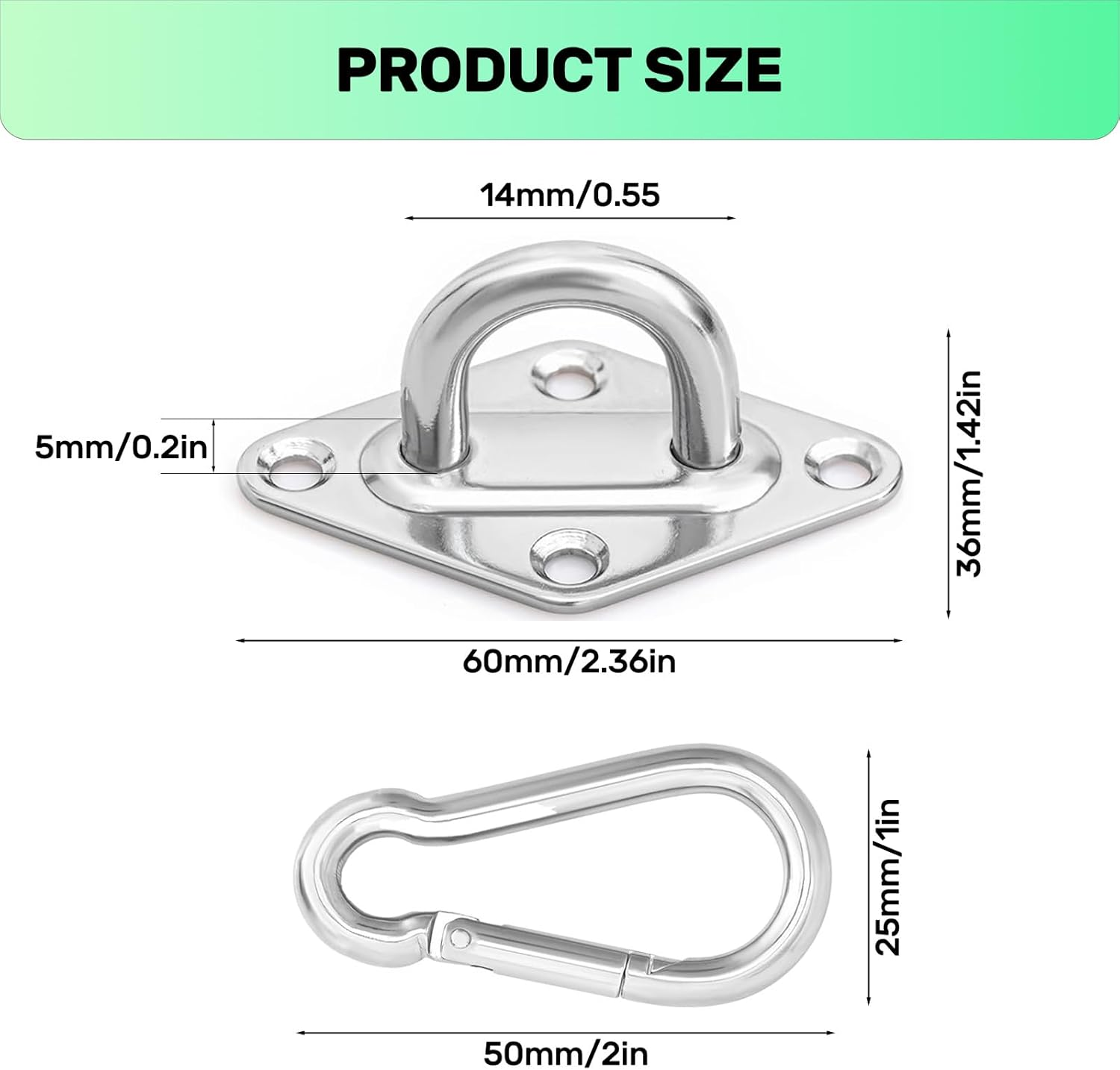 Rhoyee 2PCS Heavy Duty Hammock Hanging Kit with 360&deg; Rotation Rustproof Hammock Hooks for Swing Chair Ceiling Mount Indoor Outdoor Use for Home Garden Gym image number 2