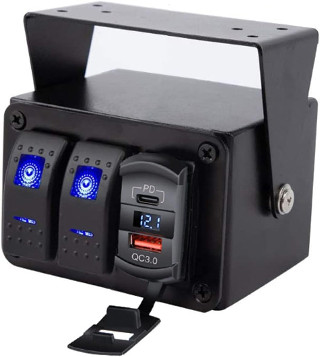 Jiawu 2 Gang Rocker Switch, Toggle Switch Panel Box, Waterproof Marine Boat Toggle Rocker Switch, Aluminum Alloy Switch Panel for Car, Truck, Boat, RV, Trailer, UTV, ATV (Blue Light) image number 3