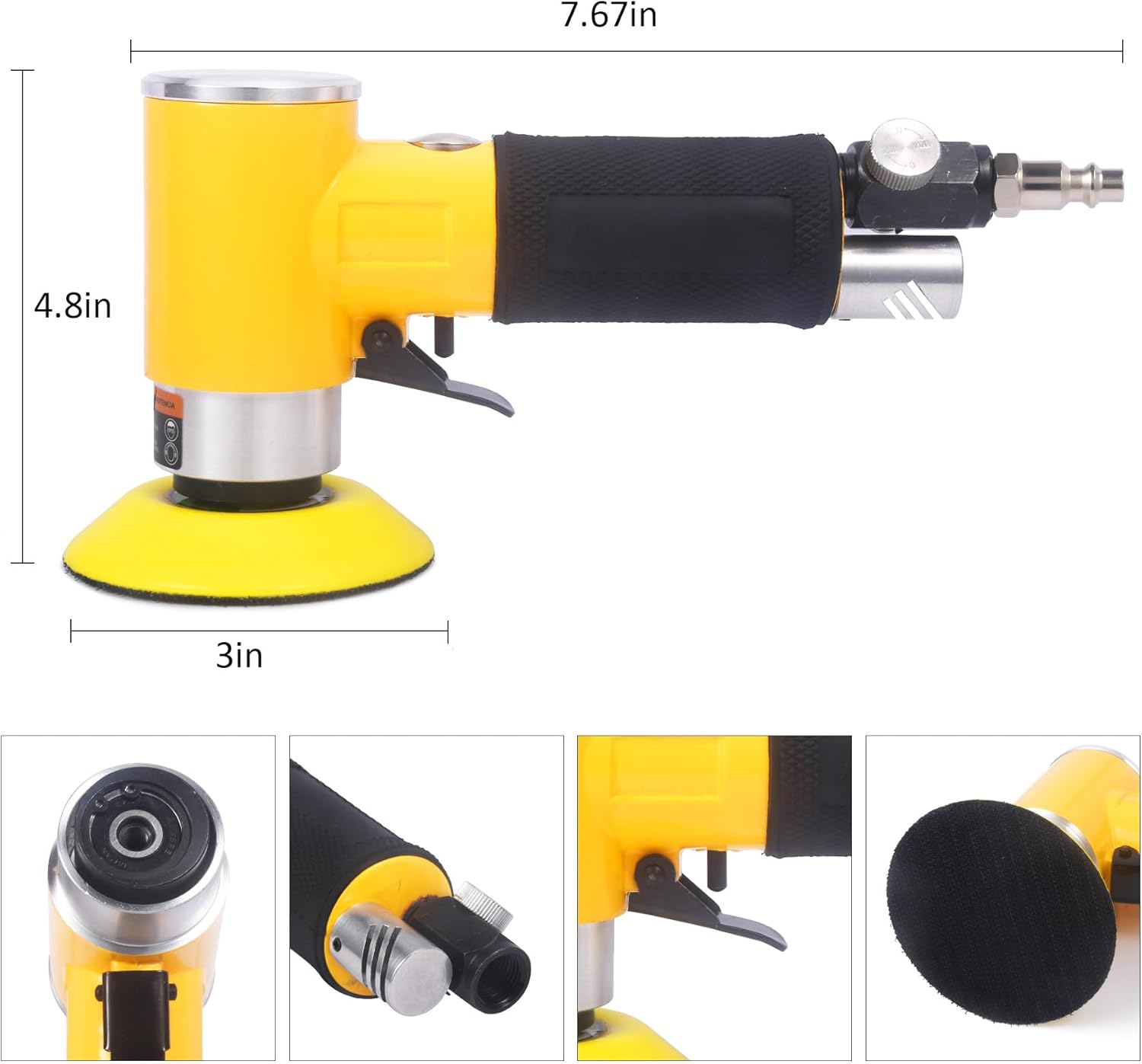 ZHONG an 2 3-Inch Mini Orbital Sander Da Sander Air Dual Action Sander Air Polisher Super Smooth and Swirl Freely for Auto Body Work (Yellow) image number 5