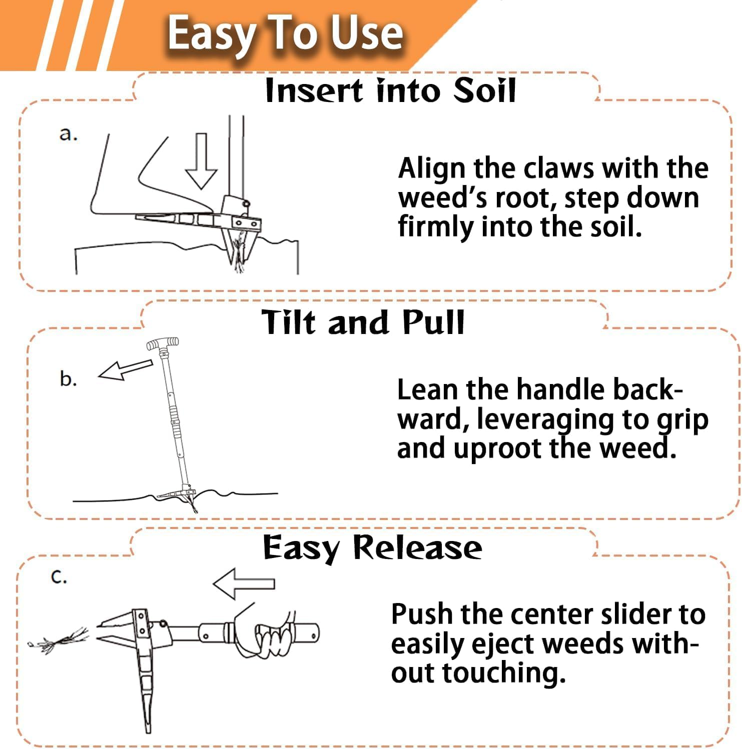 Stand up Weeder Puller Tool - Made with Heat Treated Steel and Ergonomic Handles, Weeding Tools Ideal for Gardens and Patio Lawns to Effectively Pull Out Weeds & Their Roots image number 4