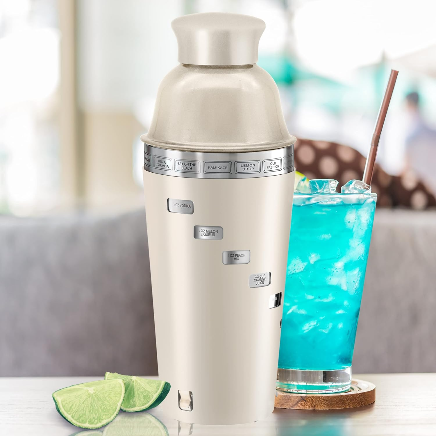 OGGI Dial a Drink Cocktail Shaker - Warm Gray, 15 Recipes, Built in Strainer, 34 Oz - the Original and Only Dial a Drink - Ideal Home Bar Drink Mixer, Bartender Kit, Essential Bar Accessories image number 6