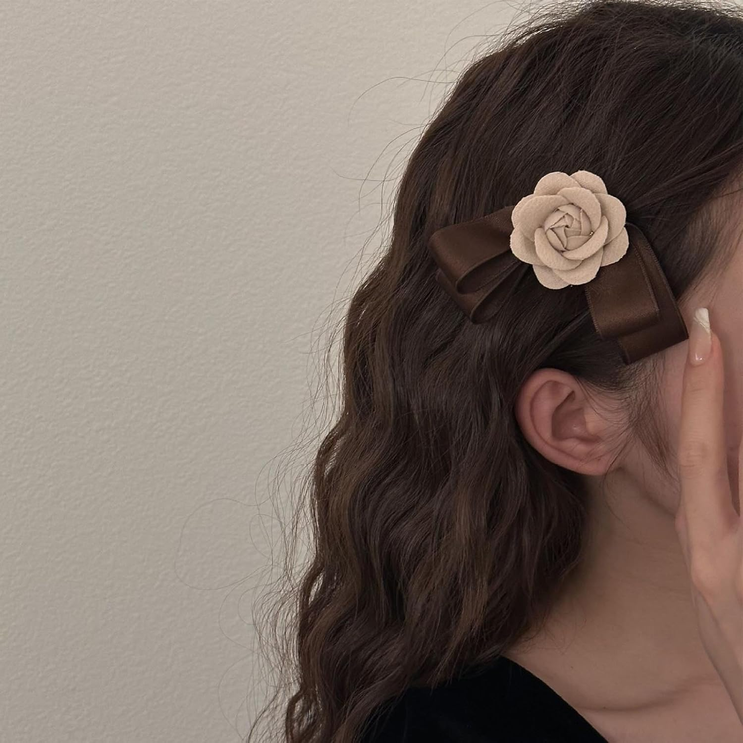 Inateannal Satin Hair Bow Clip for Women Brown Bow Hair Clip Silk Bow Knot Hair Clip Ribbion Camellia Bow Hair Clip Barrette Camellia Flower Hair Accessories for Women