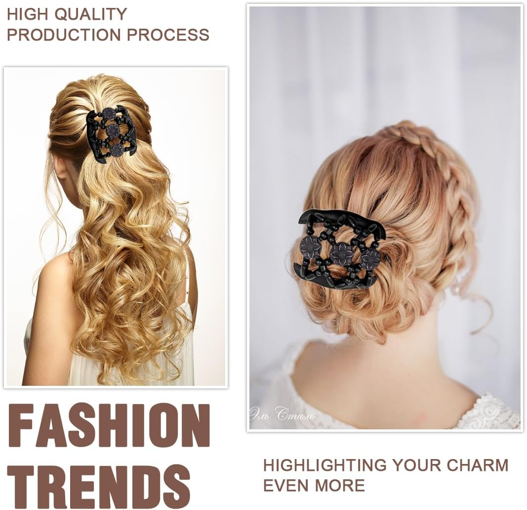 OQKAHIV Hair Comb with Elastic Beads and Stretchy Hair Clip, 1 Piece Magic Hair Comb Double Clip for Girls, Beautiful Hair Accessories Elegant Hair Clip for Women, Hair Styling Hair Comb image number 5