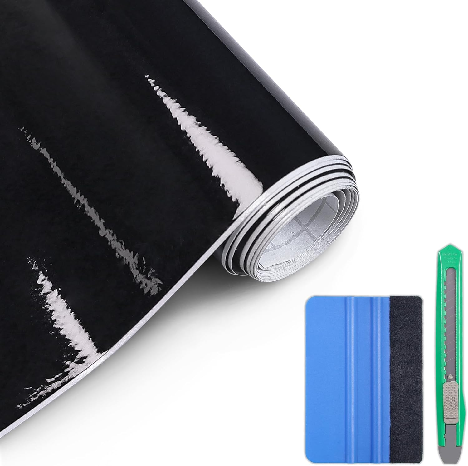 Lypumso Clear Vinyl Wrap with Tool Kit, Transparent Protective Self Adhesive Car Wrap Film Vinyl without Bubble Clear Gloss Paint for DIY Car Moto Interior Exterior 1Ft X 10Ft