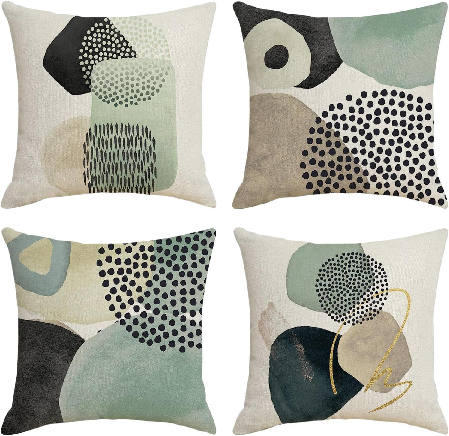 Square Linen Pillow Covers 45X45Cm Set of 4 Boho Abstract Modern Art Decorative Throw Pillow Cover Minimalist Geometric Bohemian Cushion Case for Couch, Bed, Home Decor