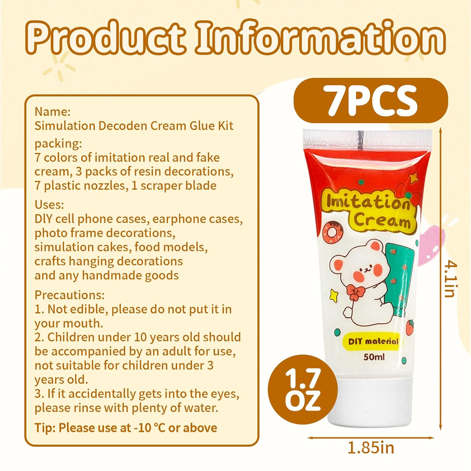 7 Colors Decoden Cream Kit, Simulation Fake Whipped Cream Glue, with Nozzle 3 Pack Decoration, Very Suitable for Making DIY Handicrafts(1.7 Oz) image number 4