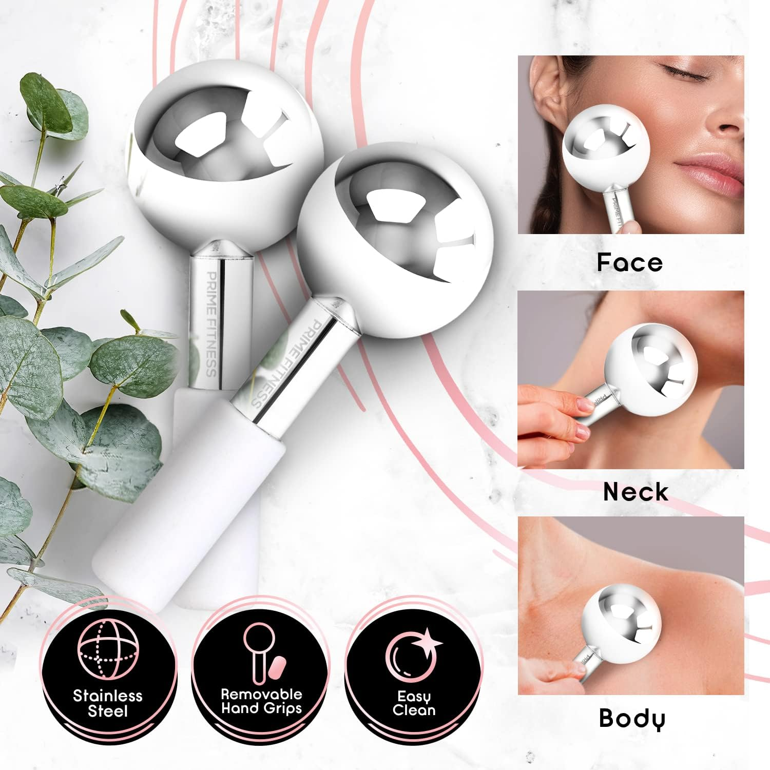 Magic Cool Roller Ball Face Massage Tool for Face and Neck Ice Globe, Cryo Glober Magic Steel