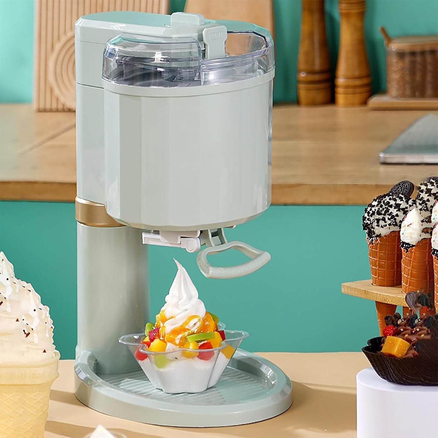 CKIKH Ice Cream Maker Machine 1L Fully Automatic Soft Serve Ice Cream Machine Frozen Yoghurt Machine with Detachable Mixing Paddle Soft Serve Dessert Makers for Family Recipes (Light Green, Small) - Green image number 7