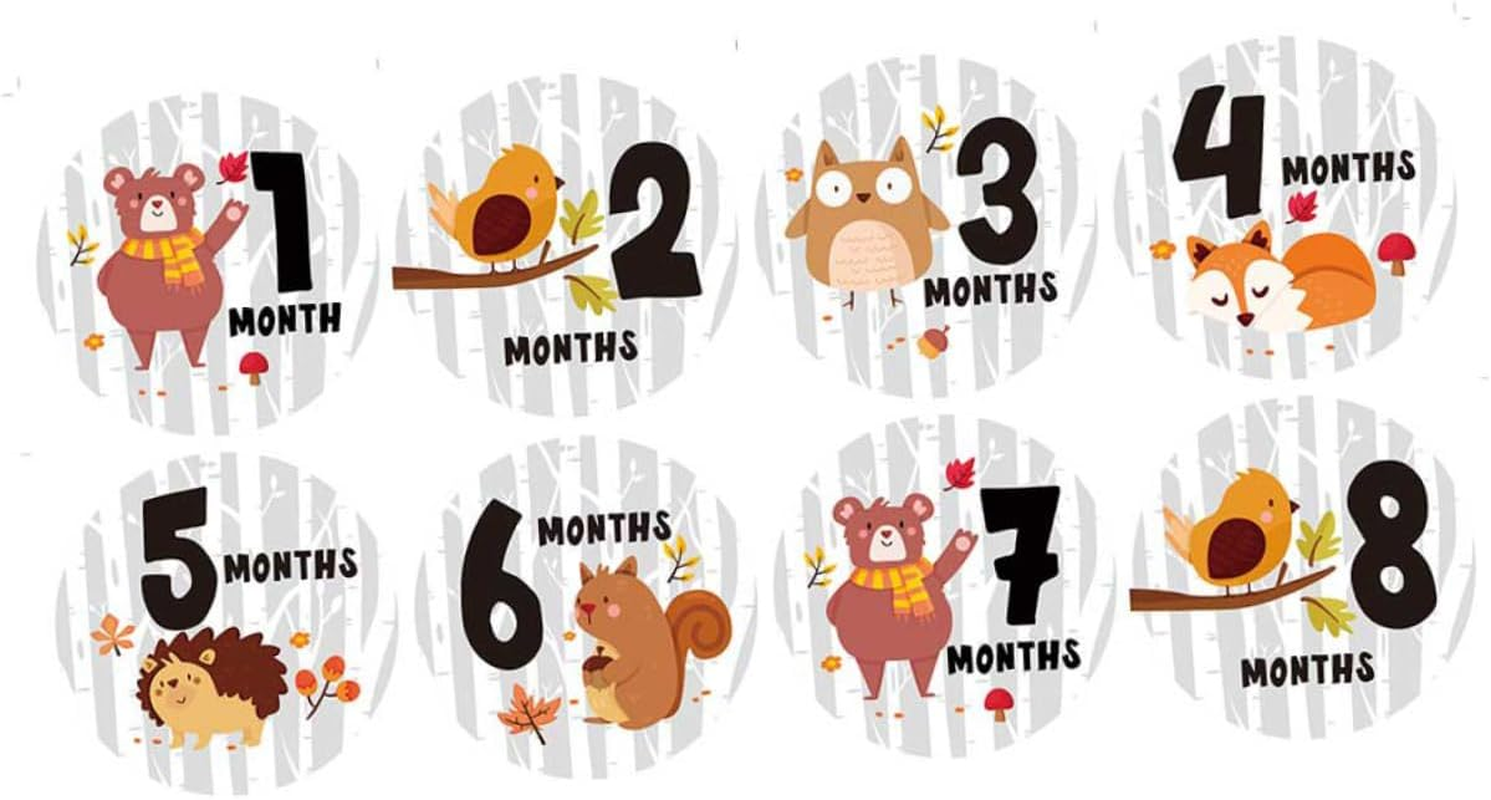 12PCS Milestone Stickers Creative round Animal Design Self Adhesive Newborn Photography Props for Tracking Growth and Media image number 6