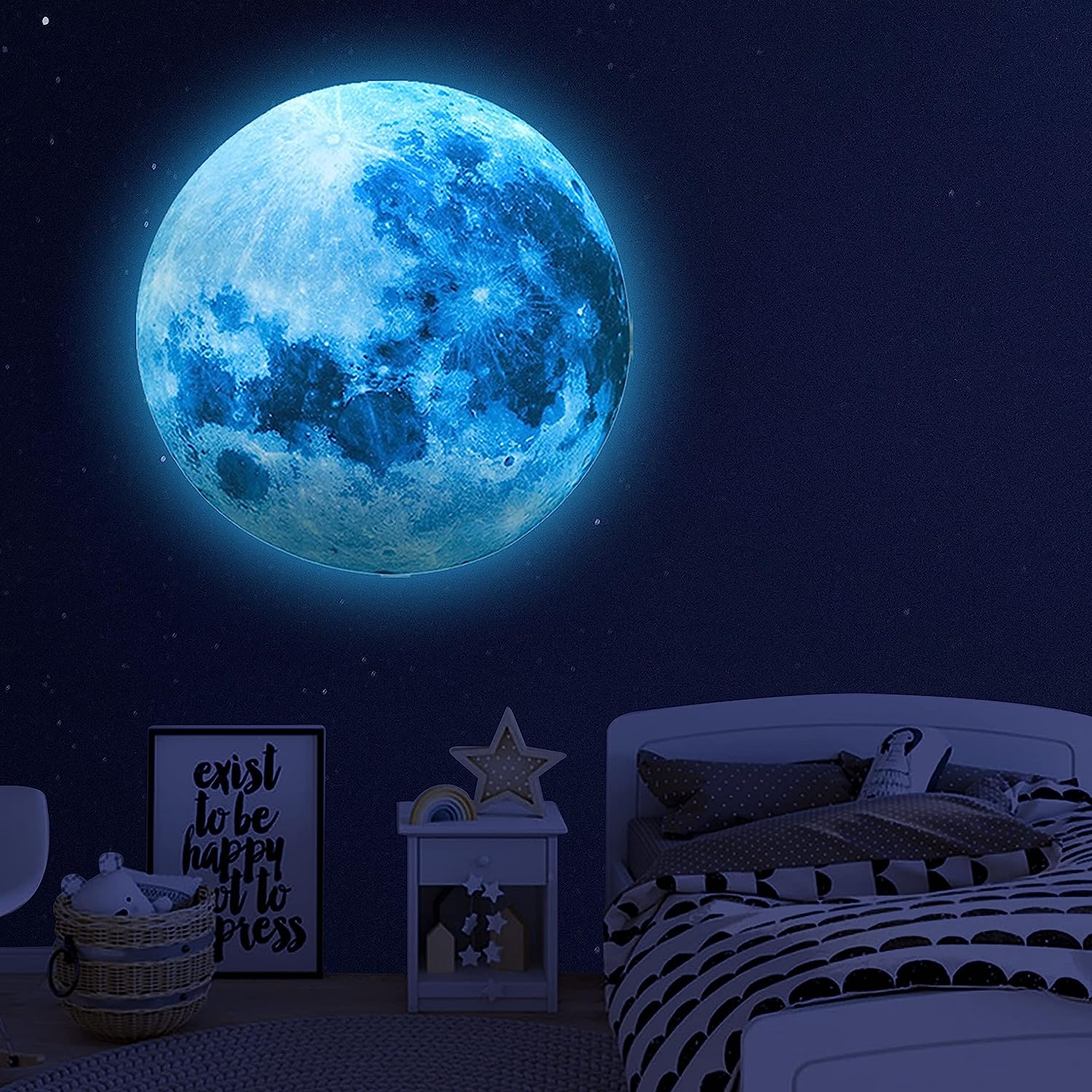 Glow in the Dark Moon and Space Planet Wall Stickers for Ceiling and Wall Decals - Perfect for Kids Nursery Bedroom Living Room (Sky Blue) image number 3