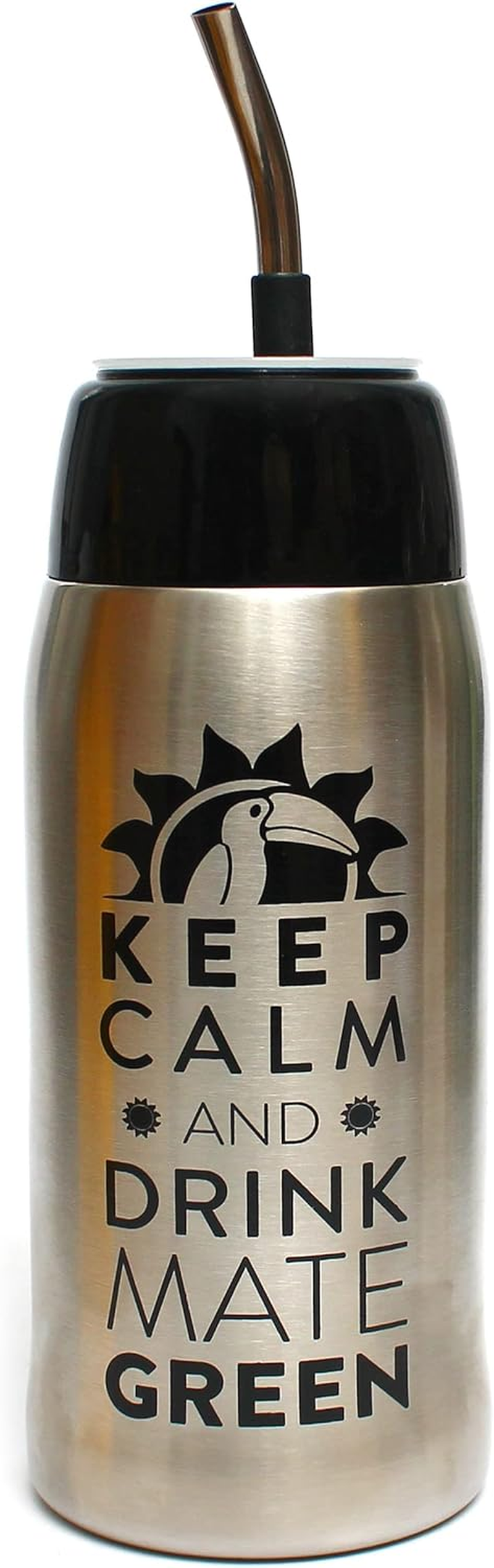 Mate Green Yerbomos 4.0 Black 580 Ml for Yerba Mate Tee 580 Ml, a Portable Accessory for Yerba Mate, Works like a Thermos Flask with a Water Bottle and Keeps the Water, Silver-Black, 13308