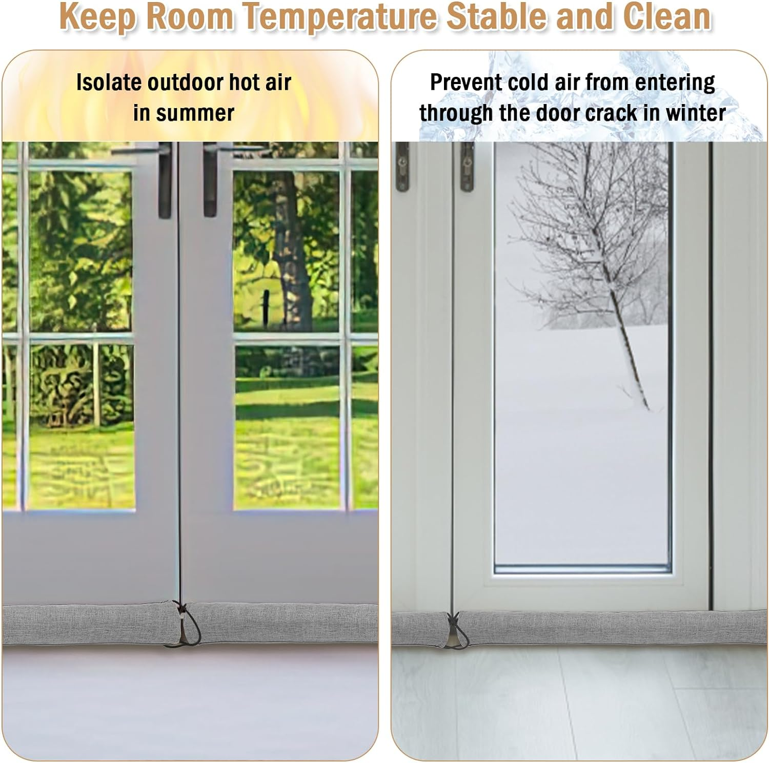 Fxvhojq under Door Draft Stopper 36 Inches Triangle Door Draft Blocker Cover Bottom Gap Stop Drafty and Block Noise Wind Proof Light Stopper Seal Sound Blocker Draft Guard (Grey) image number 3