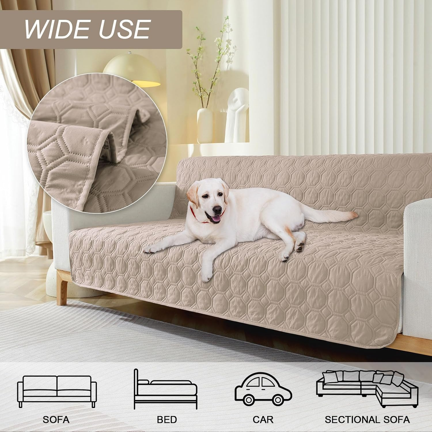 Waterproof Dog Bed Cover Pet Blanket for Pet Anti-Slip Blanket Large Dog Blanket Furniture Bed (Beige, 210Cm*210Cm) image number 2