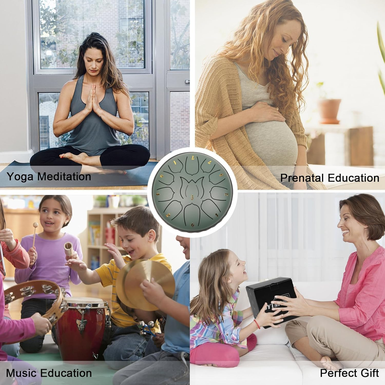 Steel Tongue Drum 11 Notes 6 Inches Tongue Drum Handpan Drum Percussion for Meditation Yoga Musical Education Adult& Kids (Lotus Green)