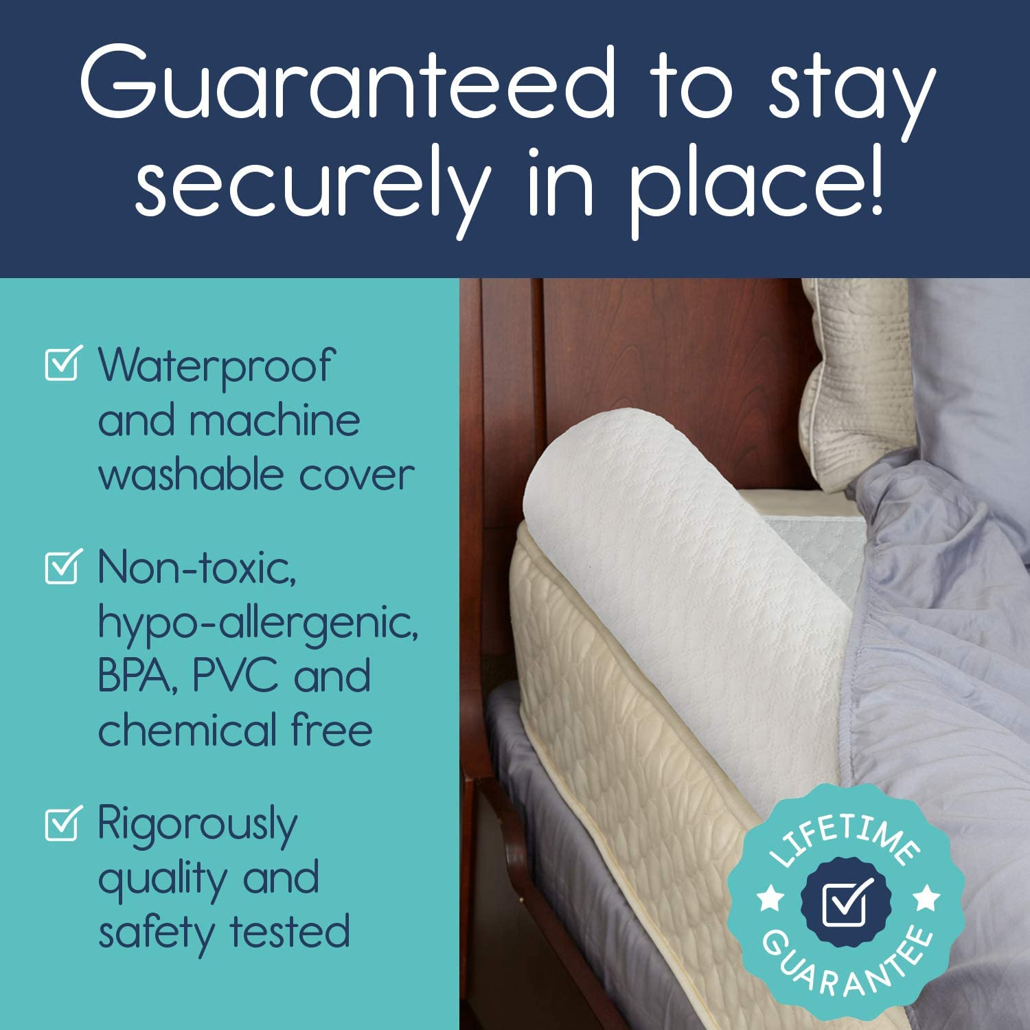 [2-Pack] Hiccapop Inflatable Bed Rail for Toddlers | Travel Bed Rail, Blow-Up Bed Bumper with Non-Skid Water-Resistant, Non-Slip Removable Cover | Portable Bed Rail for Hotel, Grandma'S, Vacation image number 1