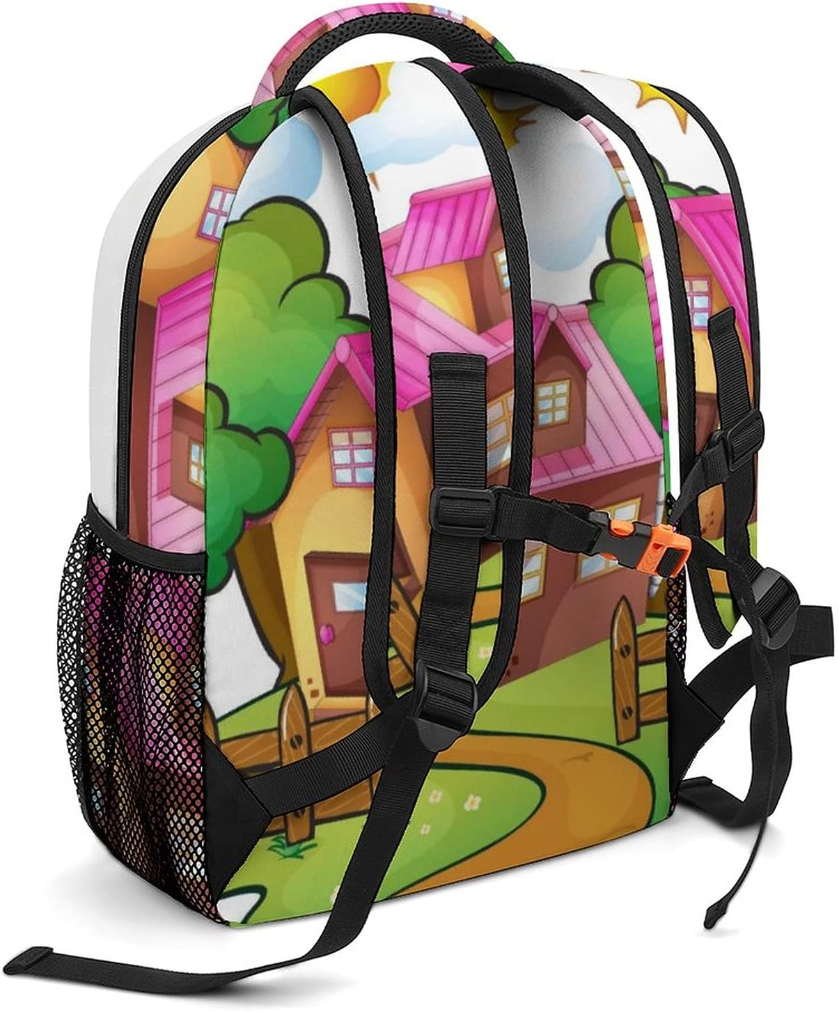 Oxford Cloth Children'S Backpack Funny a House Vector School Backpack for Girls,Adjustable Shoulder Waterproof image number 5