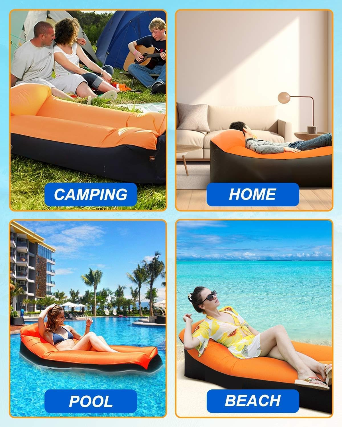 Aymxcls Inflatable Lounger Air Sofa Chair Camping & Beach Accessories Portable Water Proof Couch for Hiking, Picnics, Outdoor, Music Festivals & Backyard&ndash;Lightweight (Orange) - Orange image number 2
