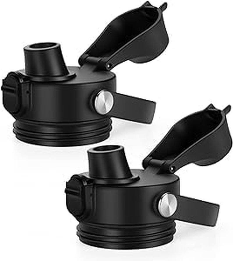 XACIOA Spout Lid Compatible with Yeti Rambler Bottle,Replacement Top Lid for Yeti Rambler 18 26 36 64 Oz,Lid with Straw and Chug Cap with Push Bottom,Water Bottle Flask Cover Accessories (Black-Black) image number 4