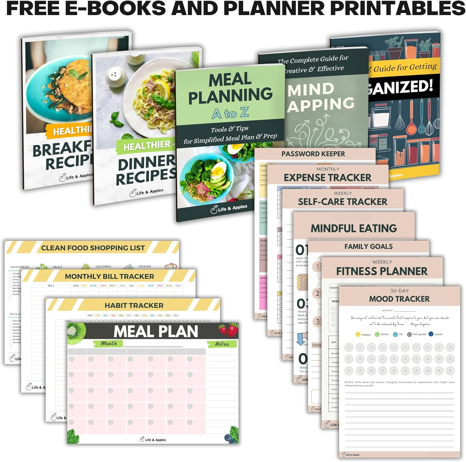 Life & Apples Rose Gold Wellness Planner - Food Journal, Fitness Diary, Gratitude & Meal Planner for Healthy Living & Self-Care - Track Weight Loss Diet & Health Goals - Undated, A5 Size