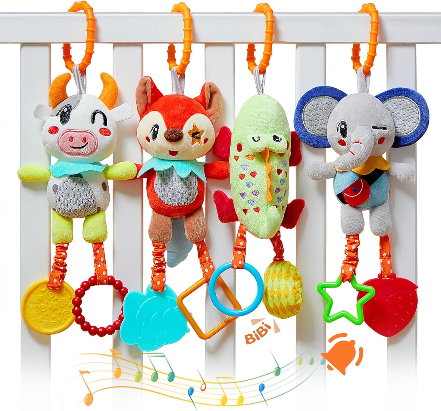 TUMAMA KIDS Baby Soft Hanging Rattle Toys Gift Set Sensory Animals Rattle Toy Car Seat Stroller Cot Pram Activity 0, 3, 6, 9, 12 Months Newborn Toddler Birthday Gifts(4 Pack) image number 1