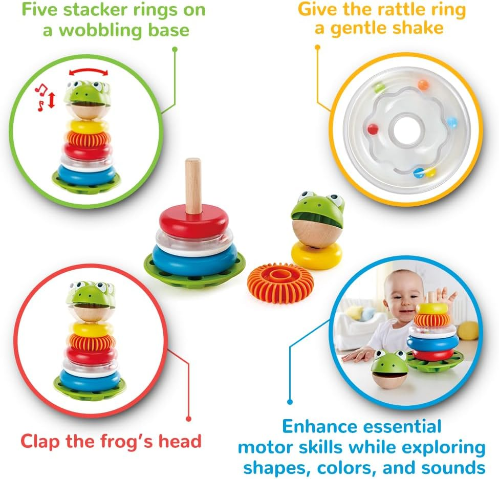Hape Mr. Frog Stacking Rings &ndash; 19Cm Educational Stacking & Building Toy for Babies 12M+, Color & Counting Learning Activity, Developmental Toy for Infants & Toddlers image number 4